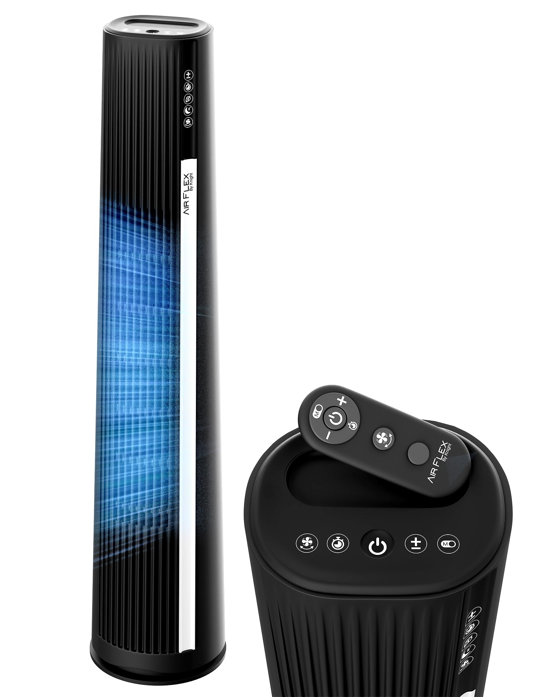Knight AirFlex 36” Tower Fan with Remote Control Modern Slim Design Standing Fan 4 Wind Speed 12-Hour Timer Touch Control with LED Display 90º Oscillation High Power Floor Fan for Home&Office - Black