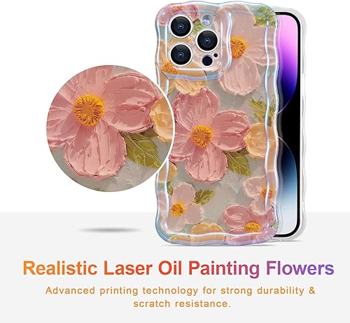 Miniatura 2 de EYZUTAK Funda para iPhone 12 Pro, colorida pintura al óleo retro impresa flor láser patrón brillante lindo rizado borde exquisito teléfono cubierta