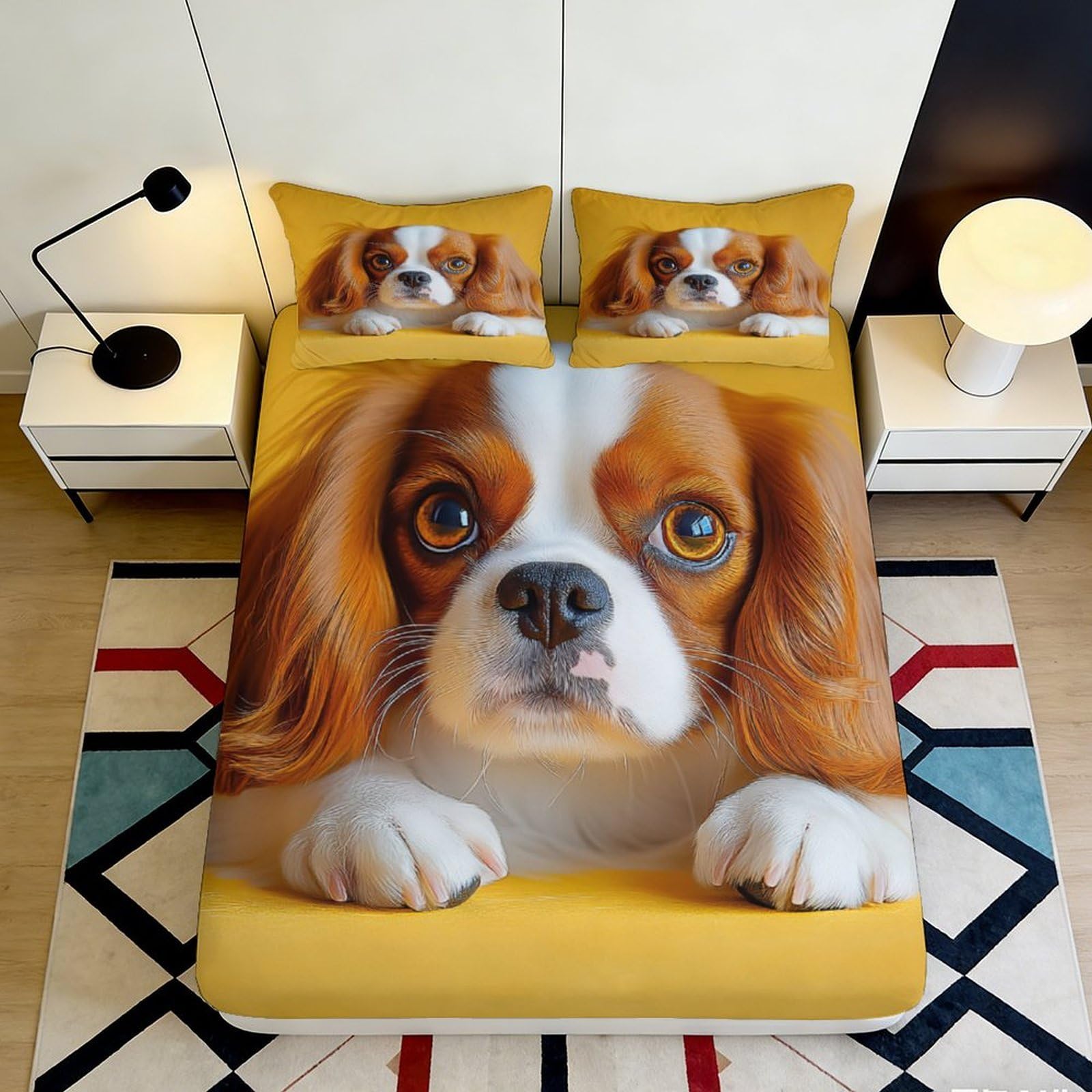 3D Printed Dog Portrait Fitted Sheet Microfiber Soft Non-Slip Mattress Cover for Bedroom Guest Room Decor 90x200x25cm