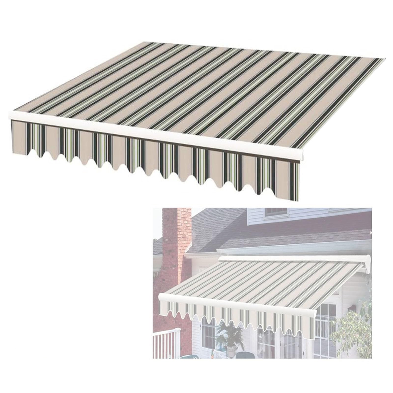 ZFUCMAYL Stripes Awning Replacement Fabric Top Cover,Replacement Canvas for Retractable Awning,280g Polyester Shade Cover for Window Deck Door(9.8x4.9ft)