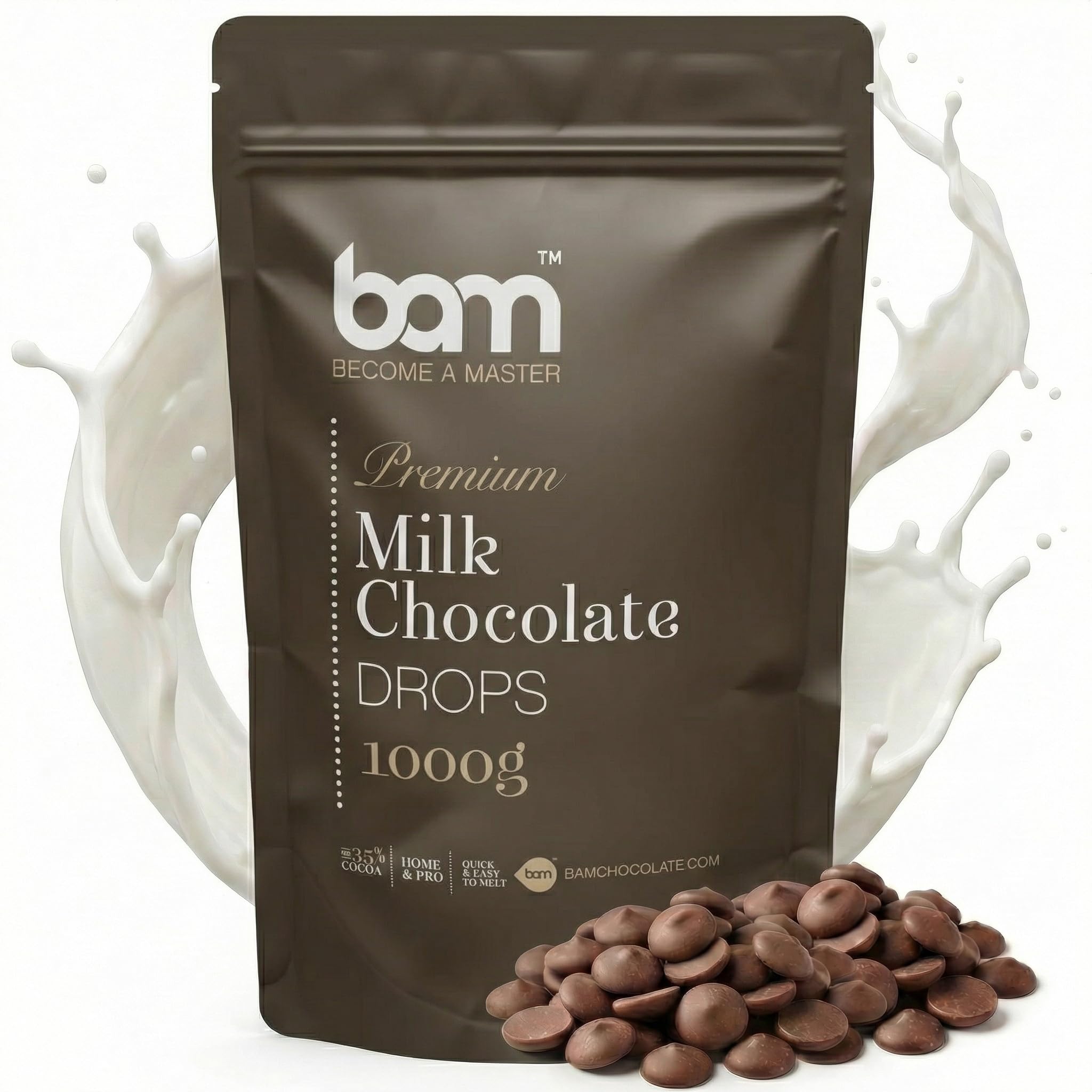 BAM Pépites de Chocolat au Lait de Couverture 35% Cacao | Chocolat Pâtissier pour Ganache, Fondue & Fontaine – 1kg