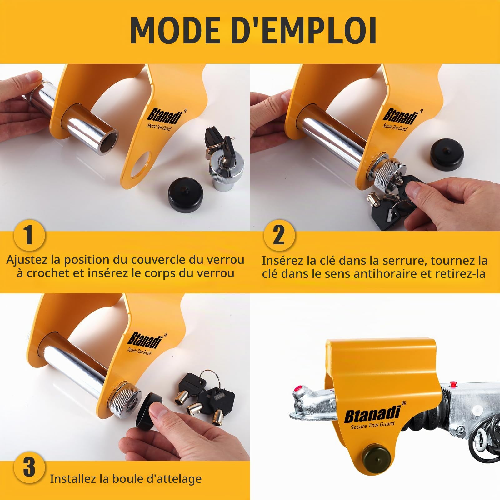Verrou de caravane – Verrou de remorque anti-vol robuste pour têtes d'attelage ALKO AK130, AK160, AKS1300, AKS2004, AKS3004 – Dispositif de couplage sécurisé