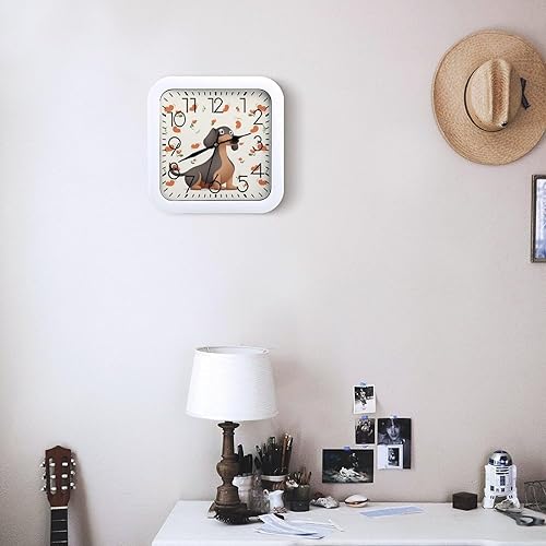 Miniatura 6 de Reloj de pared cuadrado moderno de 10 pulgadas, con texto en inglés "I Love My Dog" con estampado de perros salchichas de cocina, funciona con