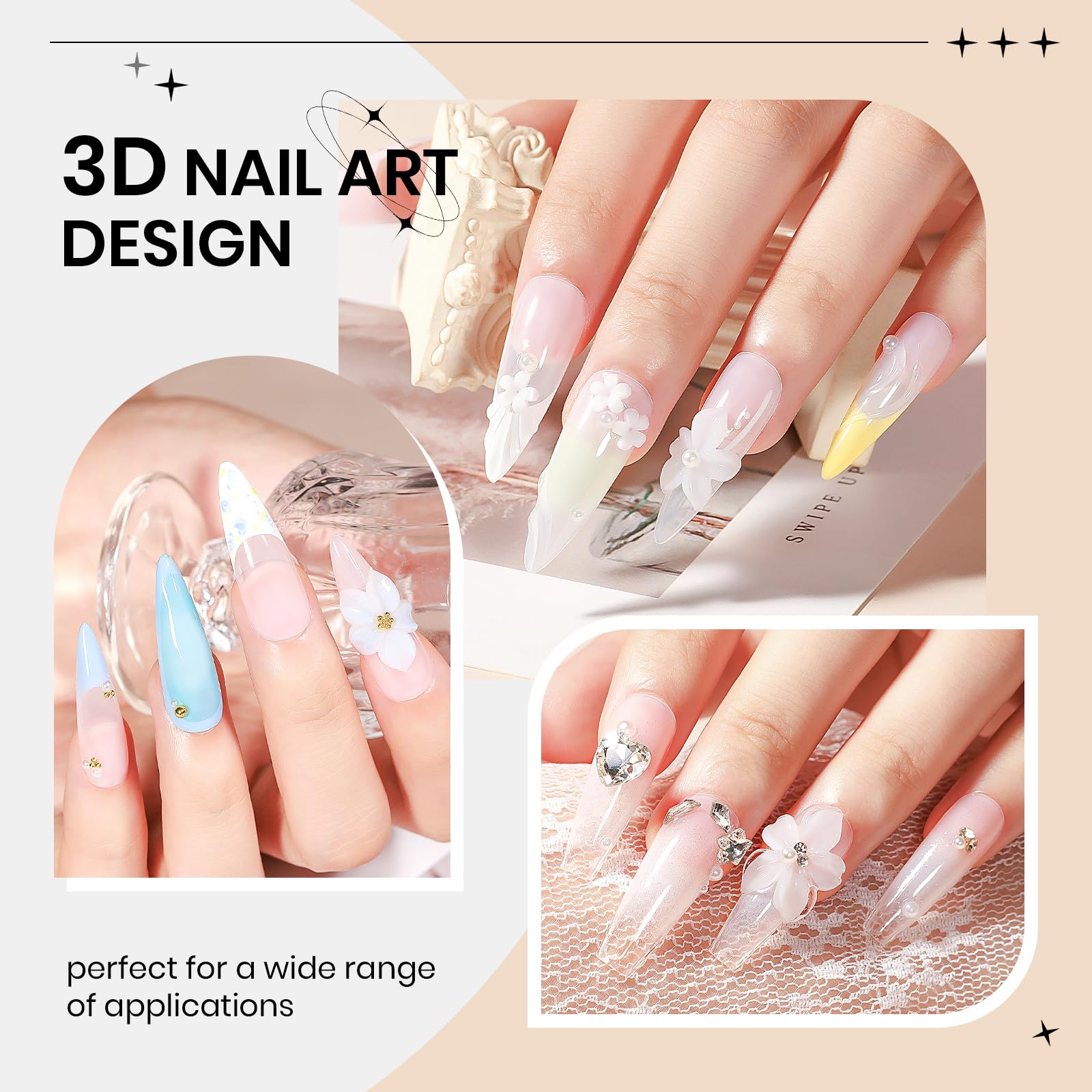 SUPWEE Żel 3D Nail Art do paznokci, żel scuplting z wzorem biały | Nieklejący, solidny żel budowlany z wzorem pędzla do paznokci, tłoczenie, twardy salon "zrób to sam" w domu, 14 g