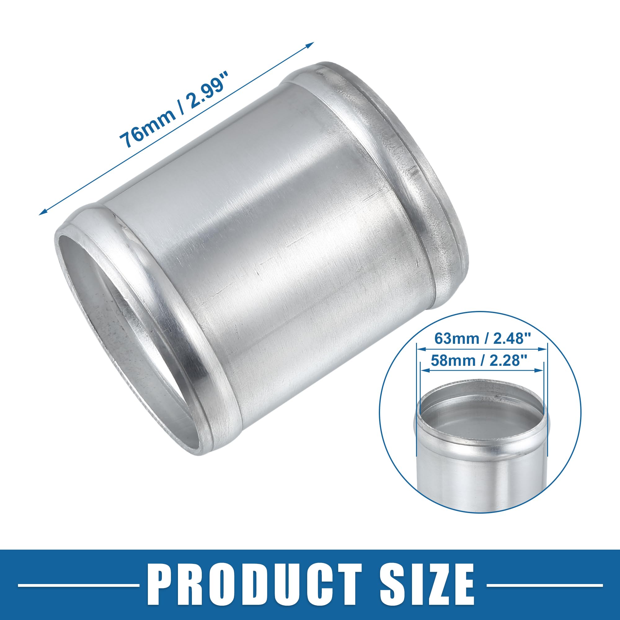 A ABSOPRO Adattatore Tubo di Giunzione per Auto Universale 63mm 2.48" OD 76mm 2.99" Lunghezza Connettore Tubo in Lega di Alluminio Tono Argento