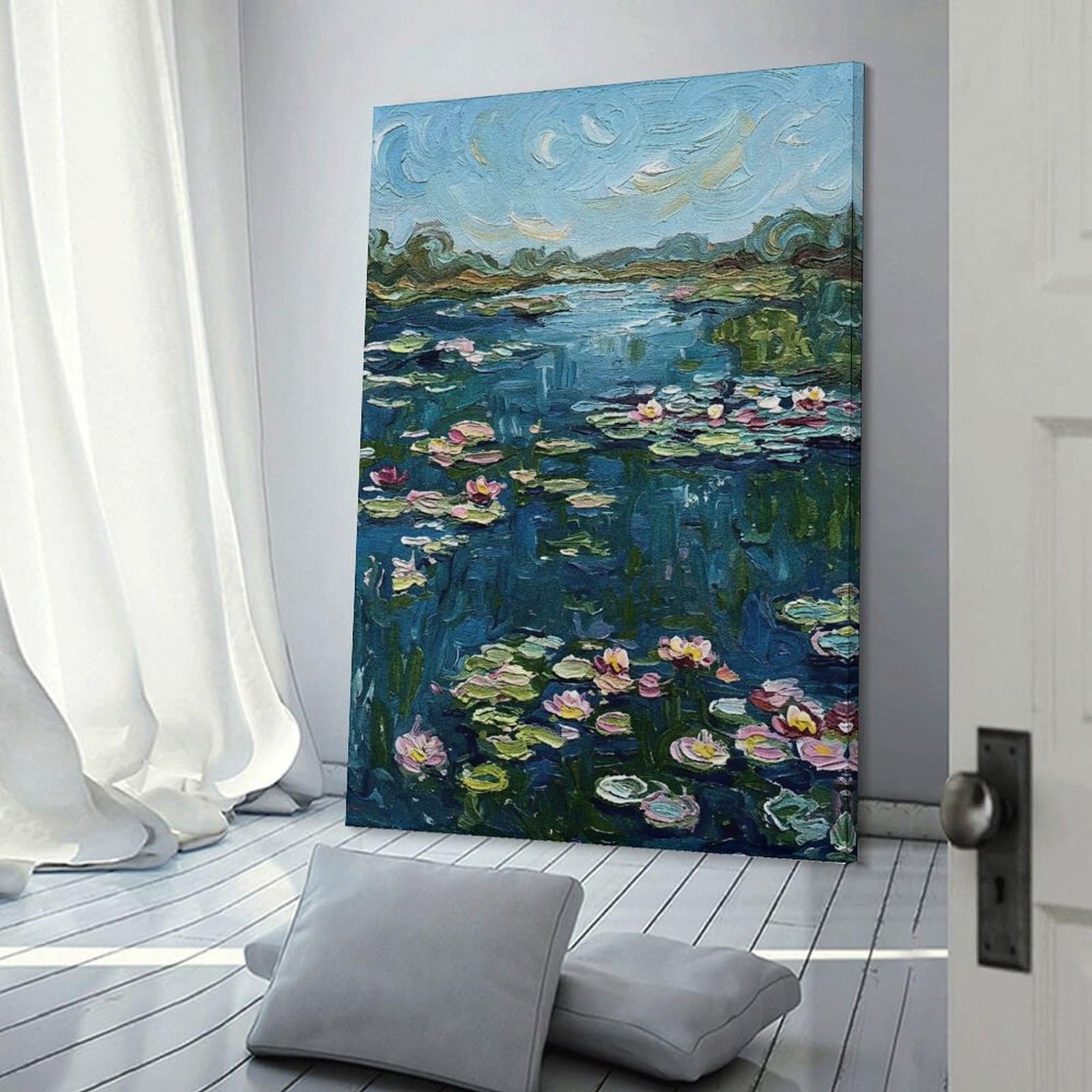 Junmoney Water Lilies Painting Room Decor Wall Art 24x36inch(60x90cm), for Bedroom Walls, Guest Spaces Or Lounges, An Easy Wall Refresh for Bedrooms