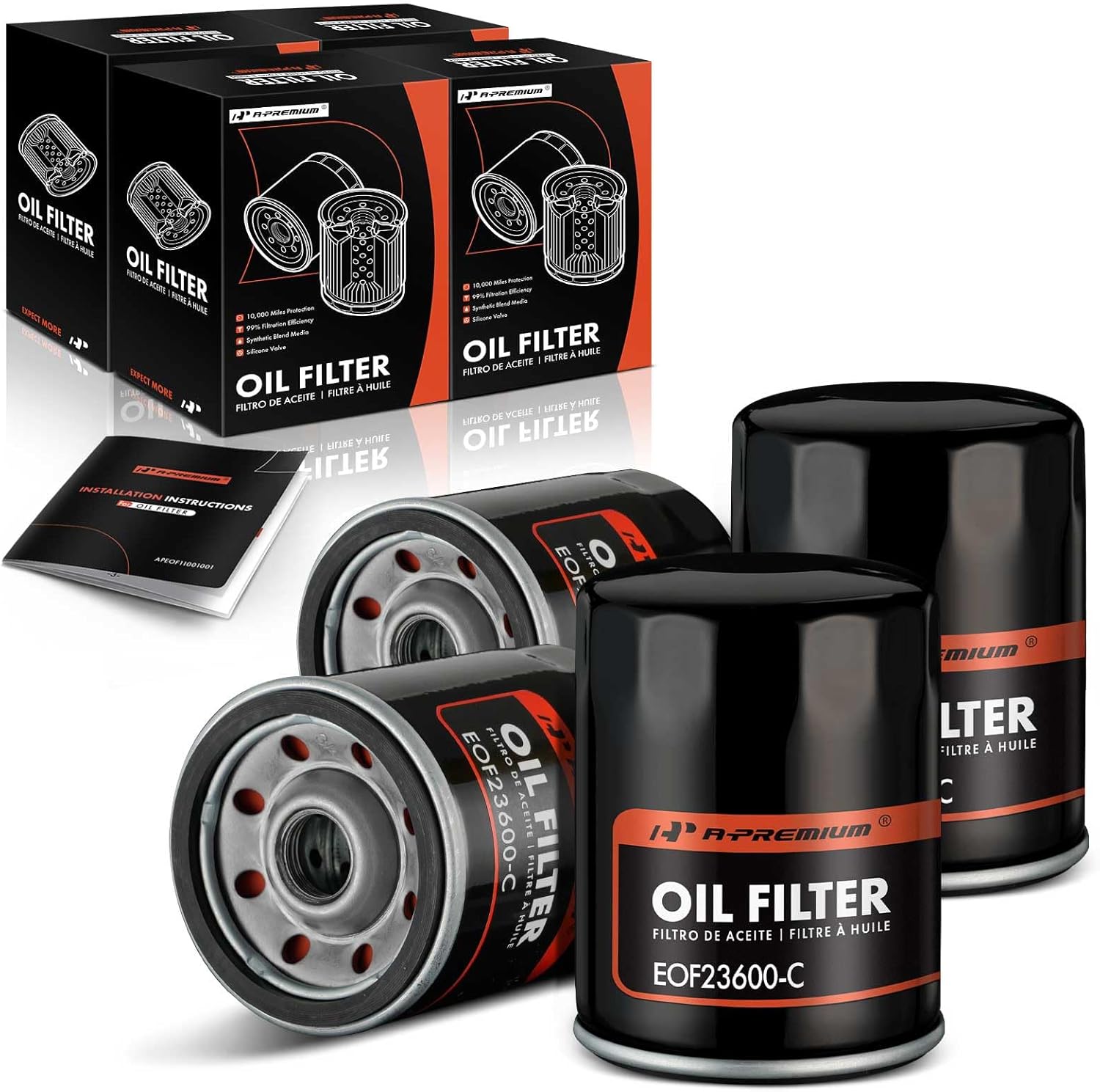 A-Premium 4-PC 10K Miles Protection Spin On Oil Filter Compatible with Ford F-150, F-150 Heritage, F-250/F-350 Super Duty & Jeep & Dodge & Lincoln & Mazda & Chrysler & Mercury & Mitsubishi & Jaguar