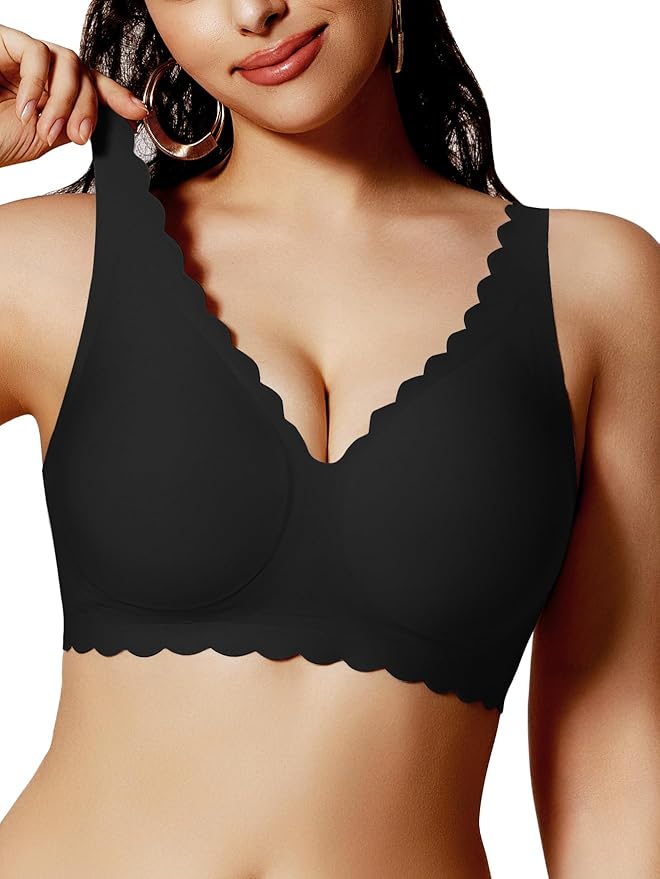 Push Up Bras for Women No Underwire Seamless Support Full Coverage Plunge Bralettes Wireless Scalloped Tshirt Bras