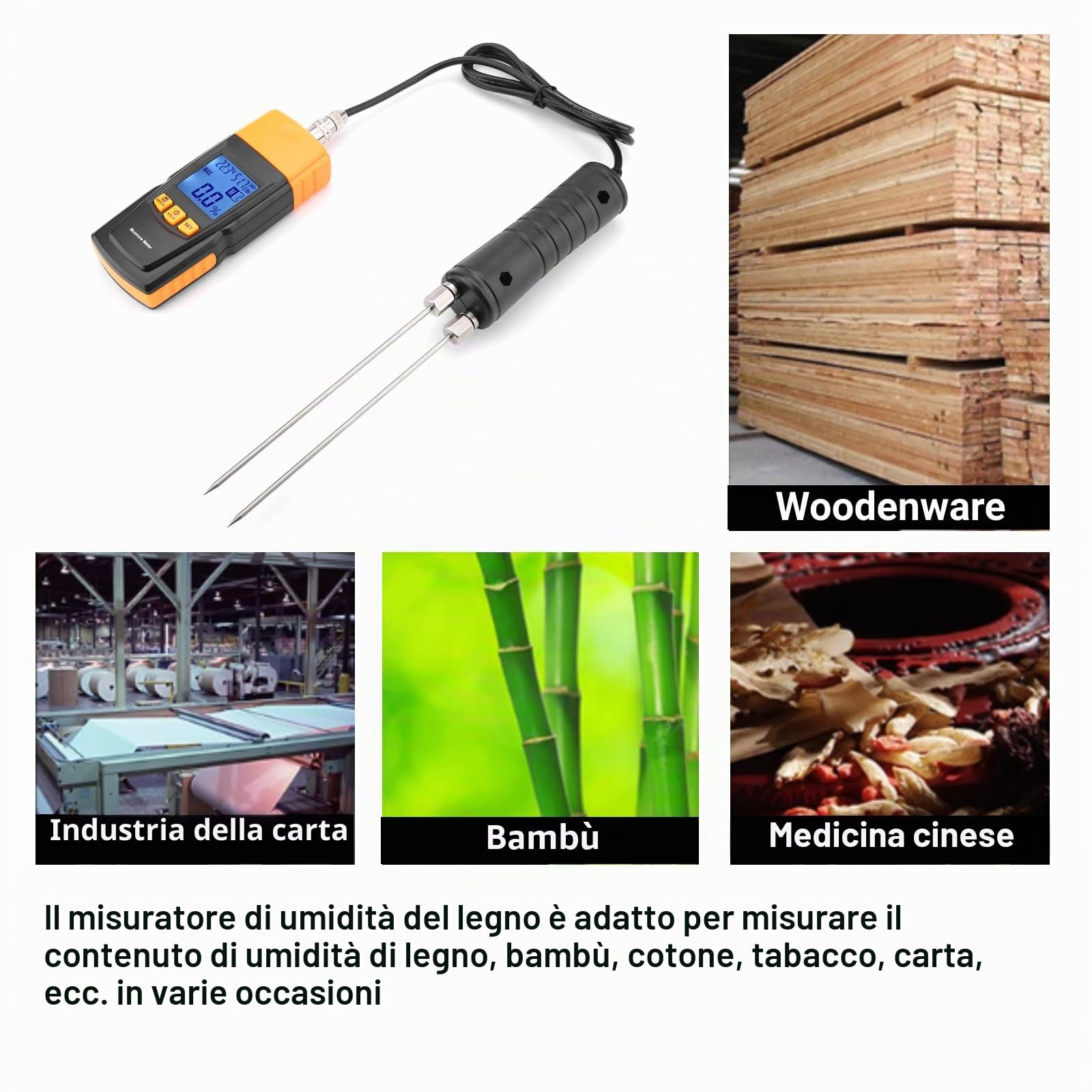 Display LCD Digitale Regolabile Temperatura Umidità Misuratori di Umidità Tester di Umidità del Legno MMD4E Tipo di Pin