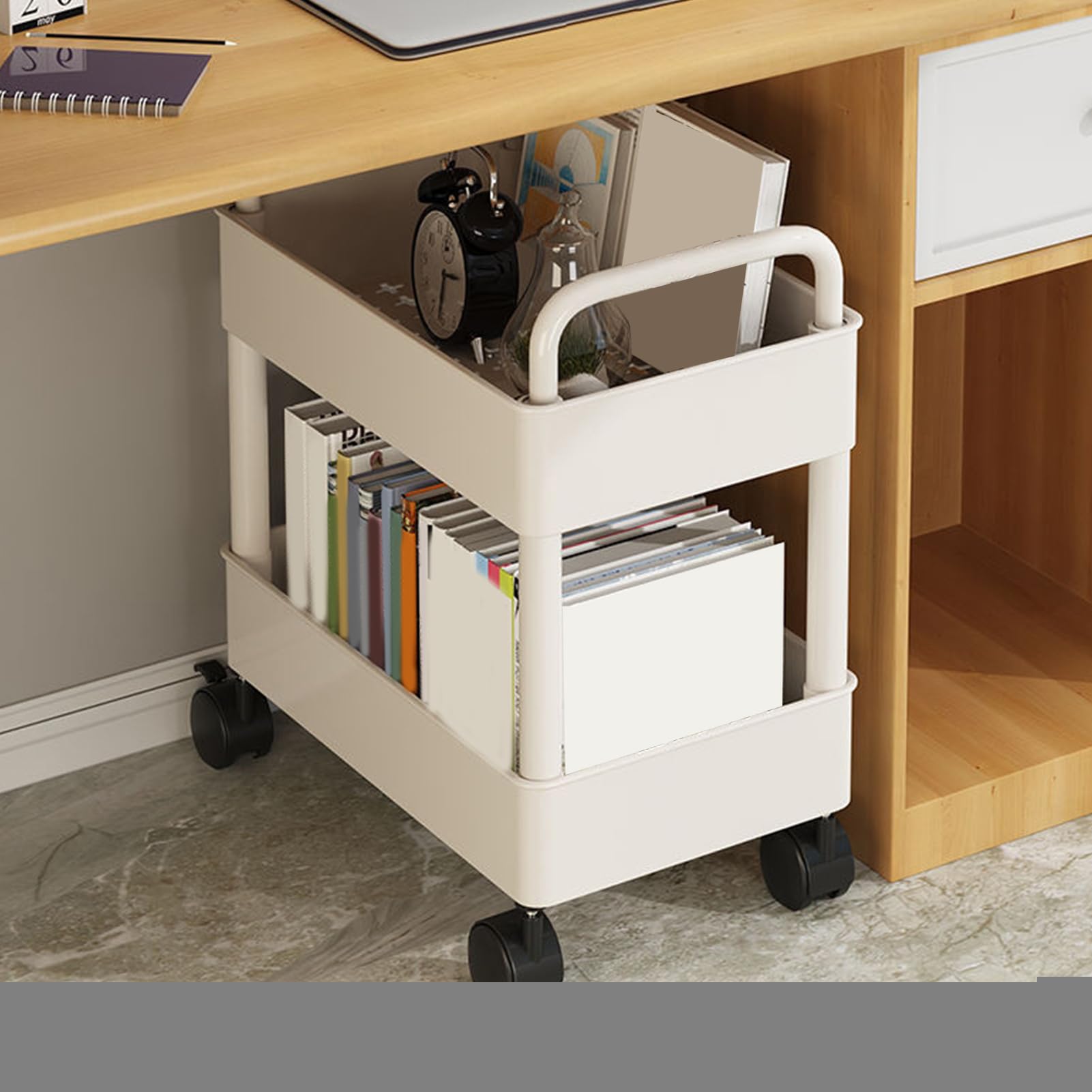 Carrello 2 Ripiani - Carrello Mobile Con Ruote Portatutto | Carrello Porta Libri Organizer Per Carrello | Carrello Di Utilità Rotolante Per La Casa | Carrello Portaoggetti Per Ufficio Soggiorno Cucina