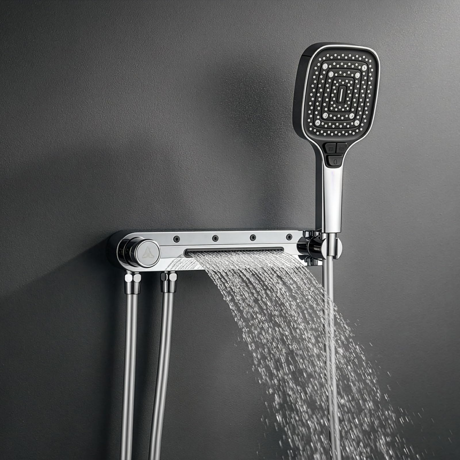 SUNNYNEST High-Pressure 3-in-1 Shower Head, Wall-Mounted & Handheld Combo, 3 Spray Modes (Rain, Massage, Pulse), Durable Plastic Construction, No Electricity, Sleek Metallic Finish (Silver)