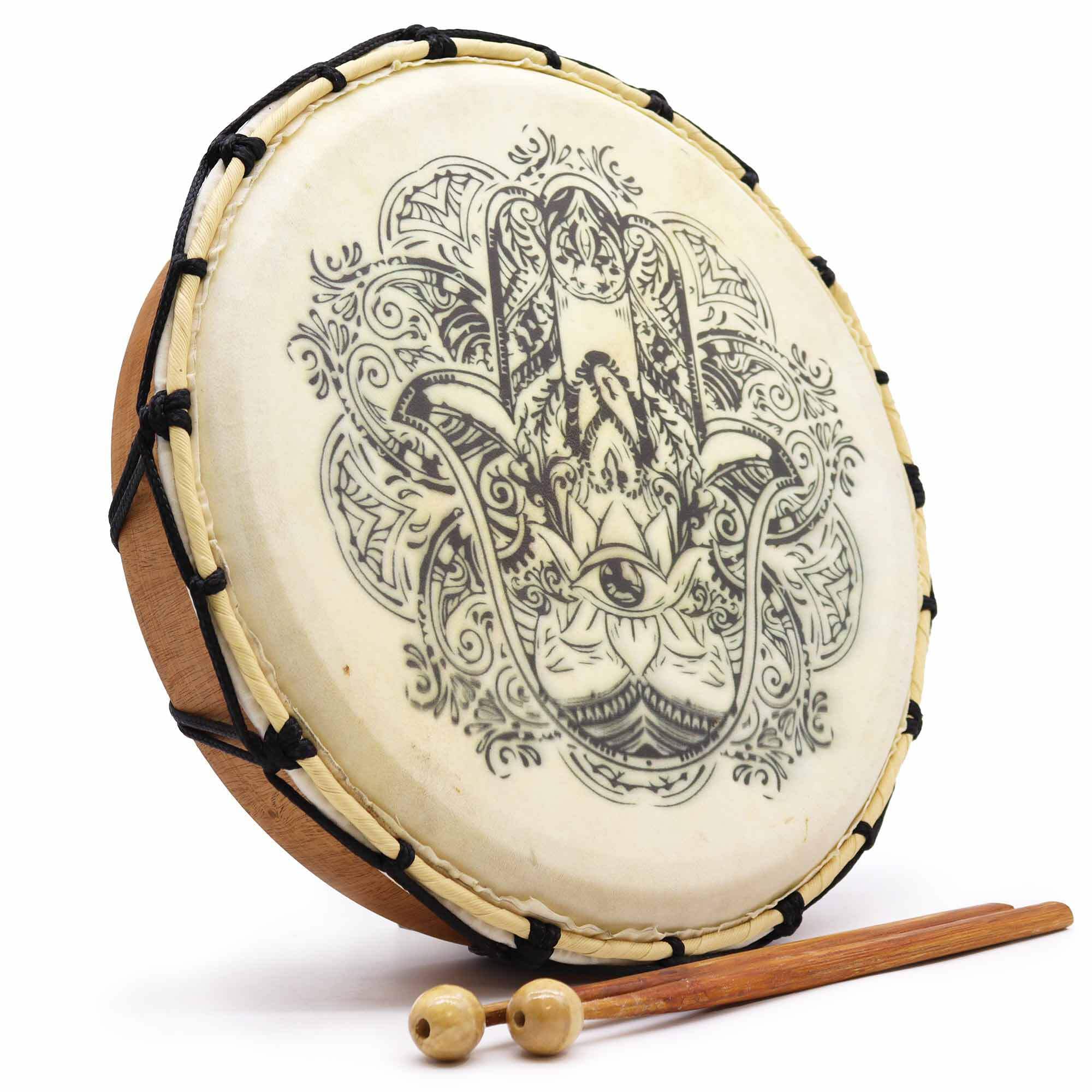 Tambor Chamánico Hamsa con dos baquetas - 30cm