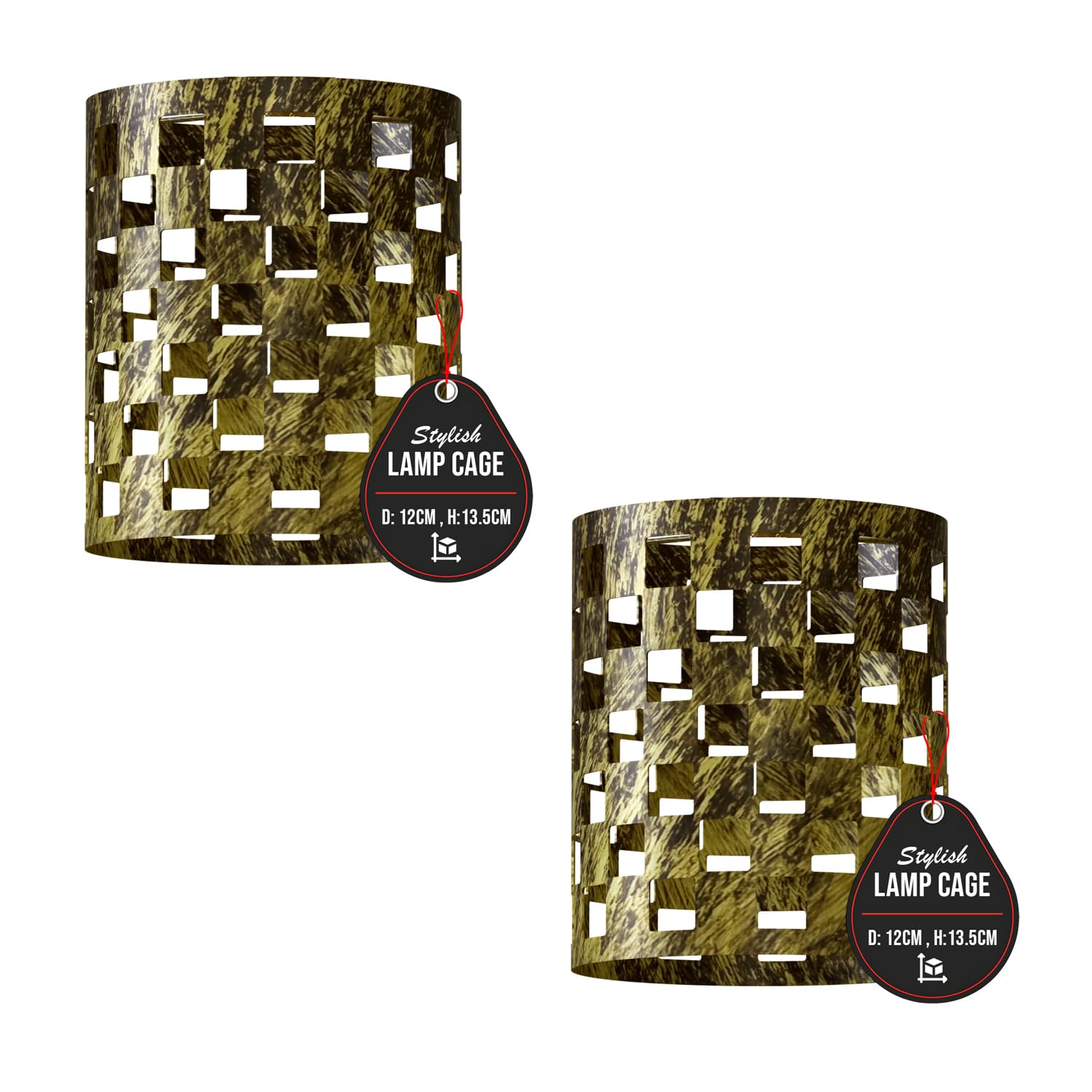 2 Pack of Industrial Metal Bulb Guard Drum Shaped Lampshades for Ceiling Pendant Lights, Indoor Easy Fit Wire Cages for Kitchen, Hallways (Brushed Brass 2 Pack)