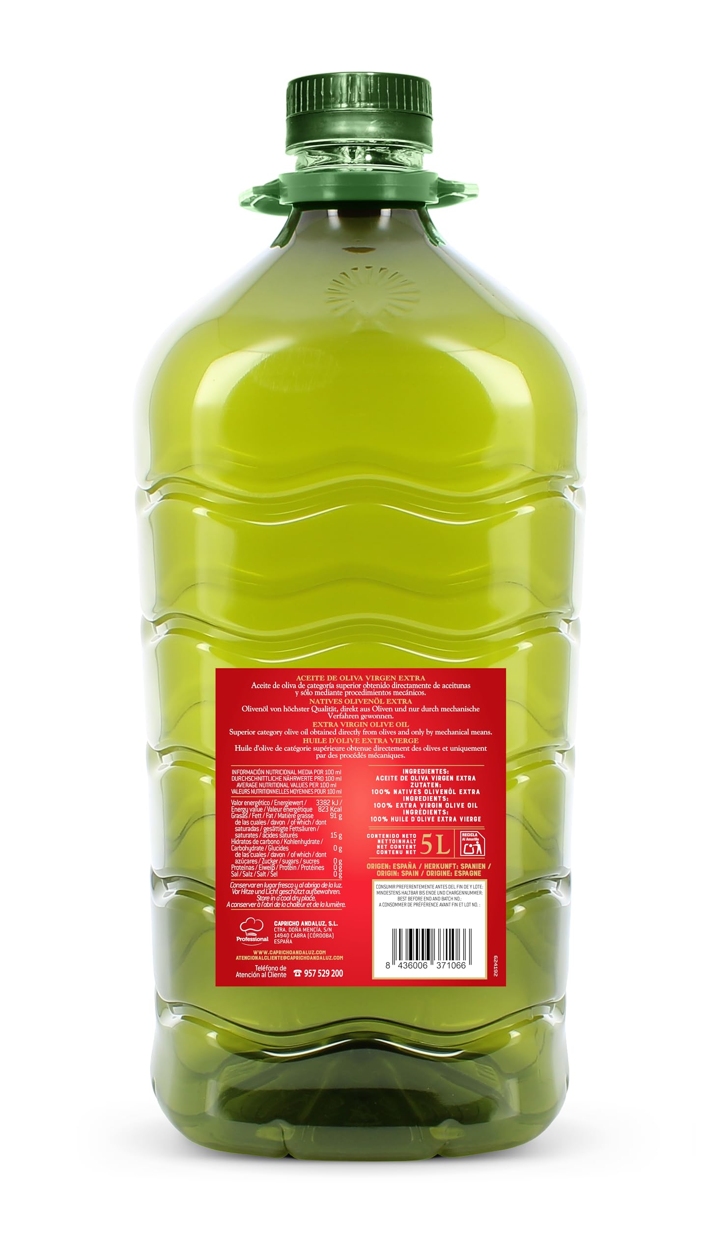 Aceite de Oliva Virgen Extra 5L Capricho Andaluz - Prensado en Frío, Origen Español