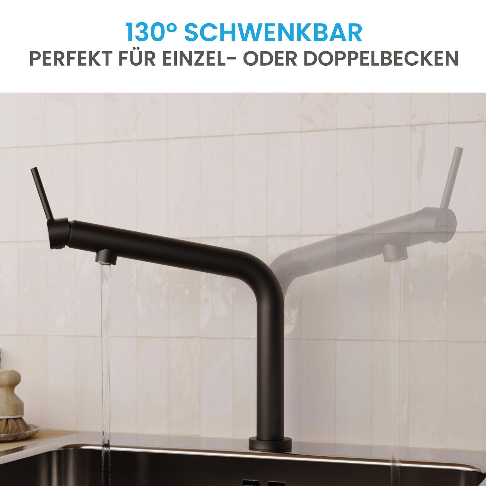 Bächlein Küchenarmatur Boyano (Matt schwarz) – Schwenkbare Einhand-Spültischbatterie aus hochwertigem Messing– Wasserhahn für die Küche mit nach vorne gerichtetem Hebel