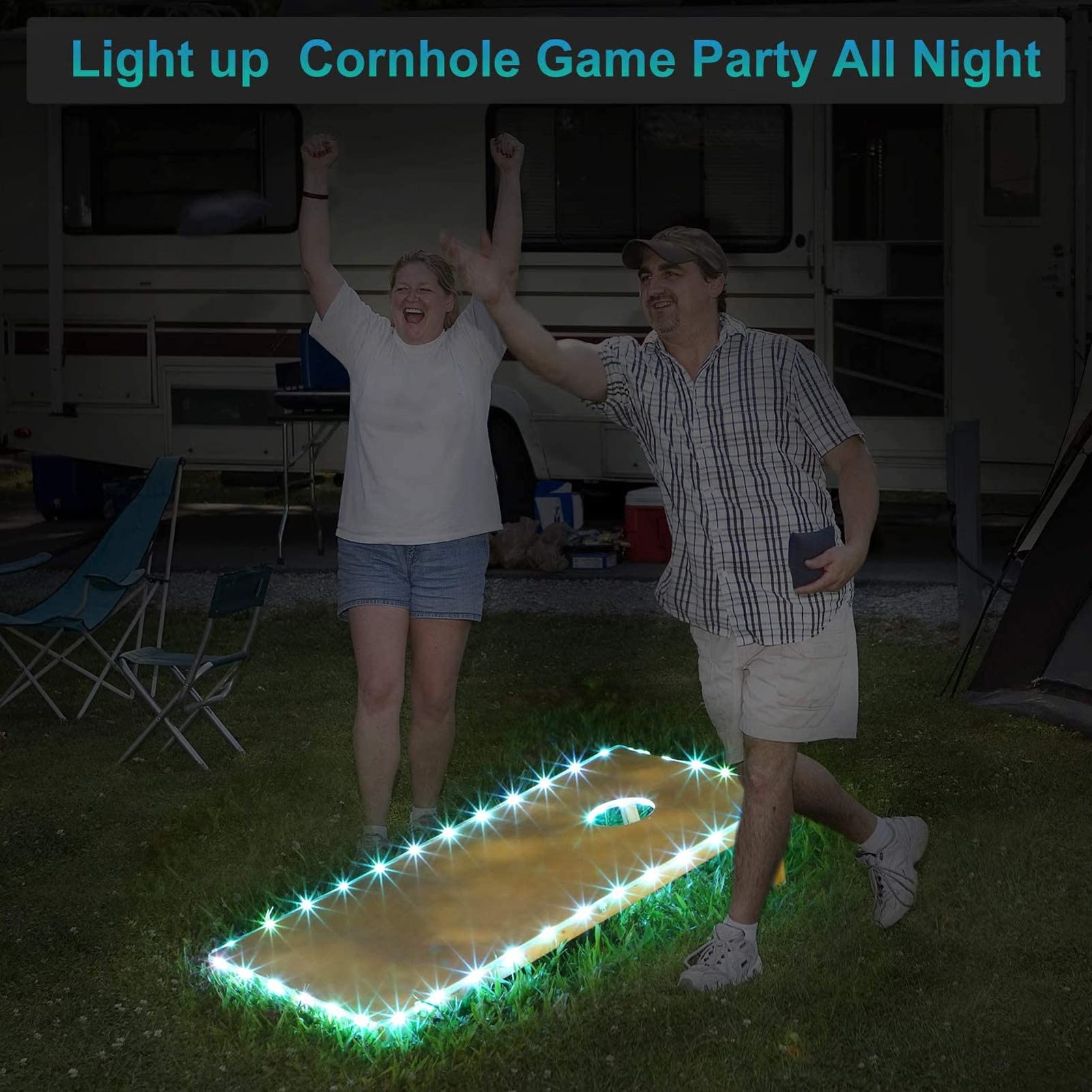 Fockety Lumières LED pour Cornhole, 2Pcs, RVB Télécommandée