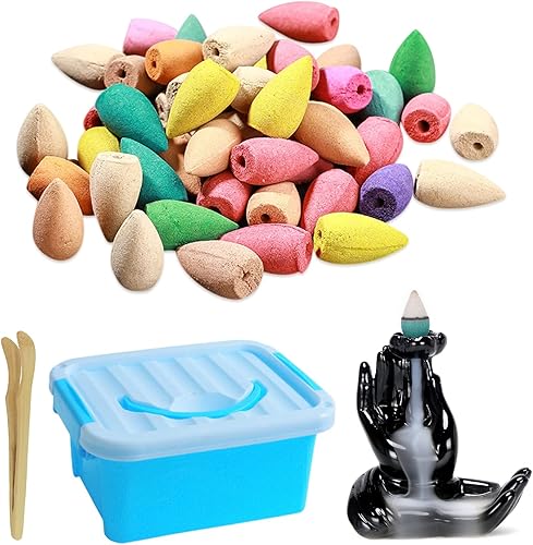 Conos de incienso de reflujo, 7 conos de incienso mixtos (140 piezas) para cascada y un quemador de incienso de reflujo. Conos de incienso naturales
