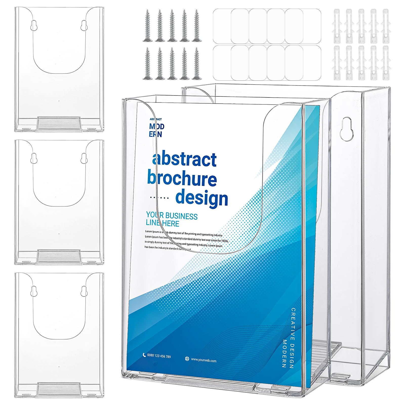 WENLISELL 5 Pack A6 Acrylic Leaflet Holder Wall Mounted, Clear Brochure Holder Wall Mounted Booklet Display Stand with Fixings, 16.5x11x4.2cm Literature Holders for Office Restaurants Reception
