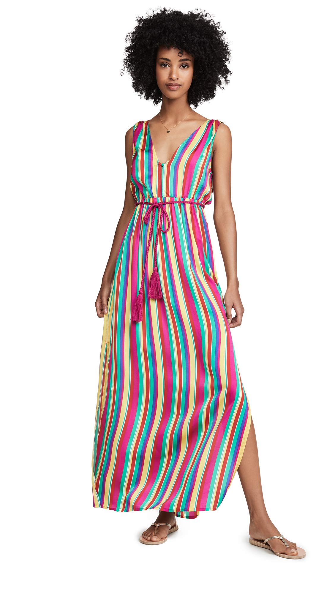 womens in the rainbows stripe printed reverse crepon dress Dress
