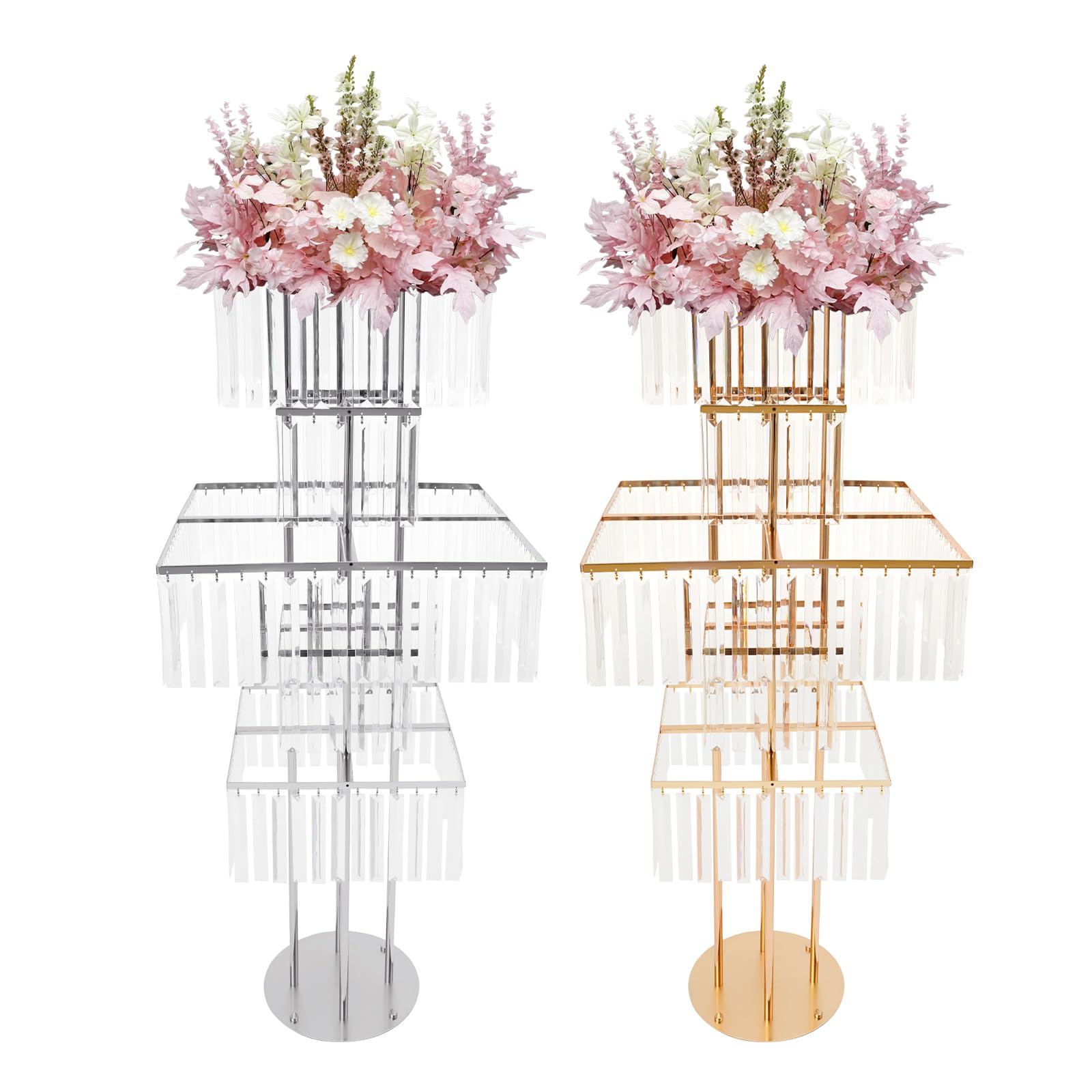 Support de fleurs de mariage en fer doré et acrylique haut de gamme