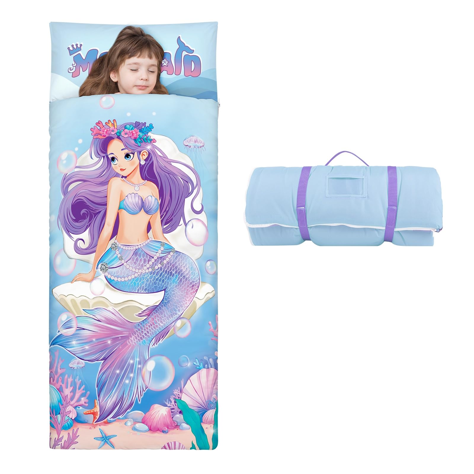 Sleeping Bag for Boys Girls,Nap Mat for Kids with Removable Pillow,Warm Toddler Slumber Bag for Bedroom Daycare Kindergarten,Gift for Birthday Christmas