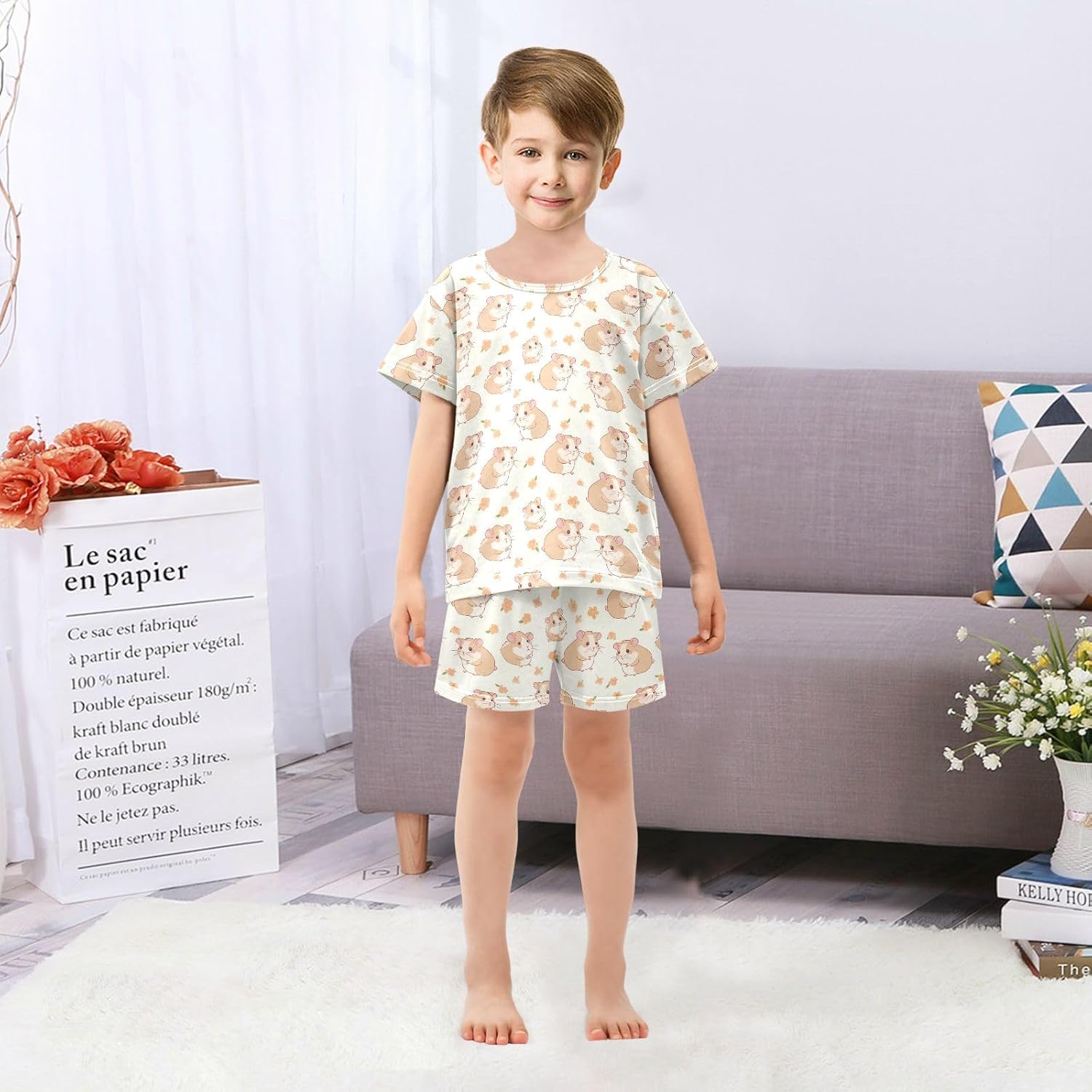 Capybara with Strawberry Summer Cute Pajama Sets, Short Sets for Sleep Wears