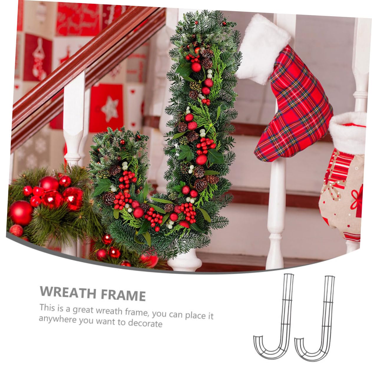 HOLIDYOYO Wreath Making Tool Iron Wreath Frame Candy Cane Shaped DIY Christmas Decor Holiday