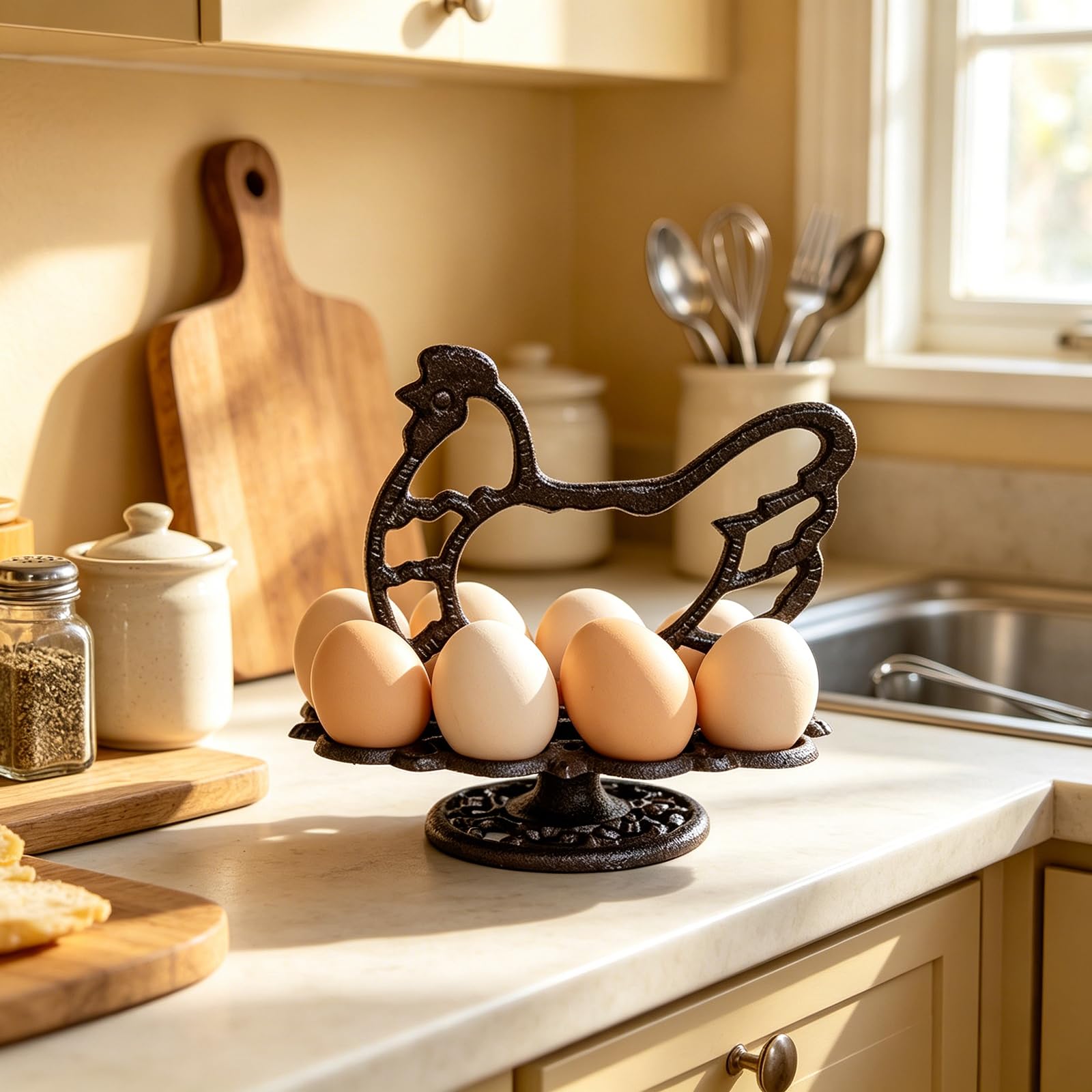 Estante para Huevos de gallina de Hierro Fundido de Estilo Europeo, Ideal para restaurantes y cafeterías, Estante para Huevos