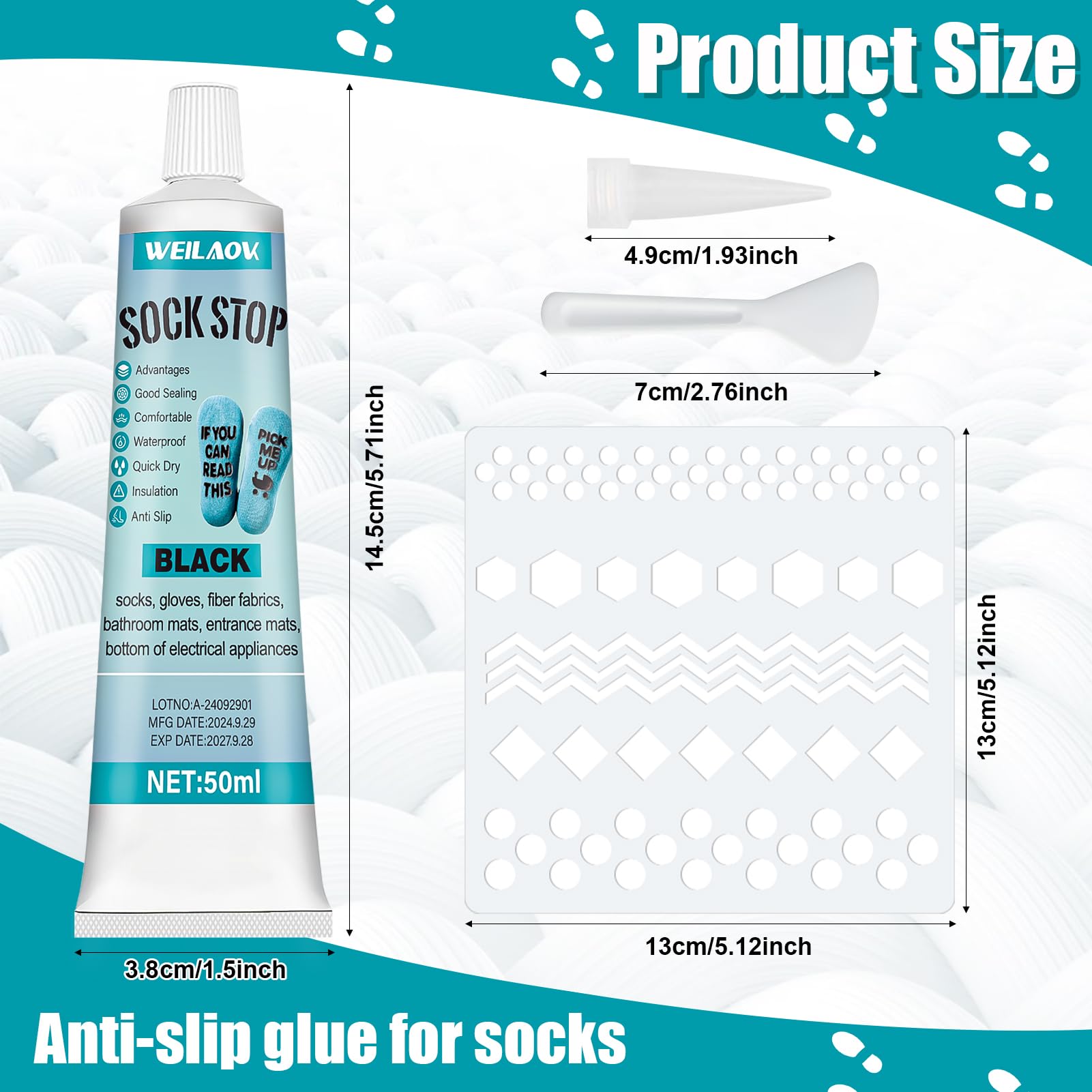 Sock Stop Liquid, antypoślizgowy zestaw skarpet, antypoślizgowe rozwiązanie skarpet, zmywalne, płynny klej antypoślizgowe skarpety, maty łazienkowe, czarne