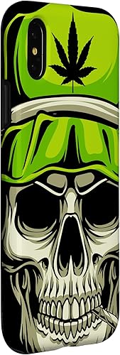 Miniatura 6 de iPhone 14 Pro Skull con sombrero ilustración - Hoja de cannabis Weed THC CBD Case