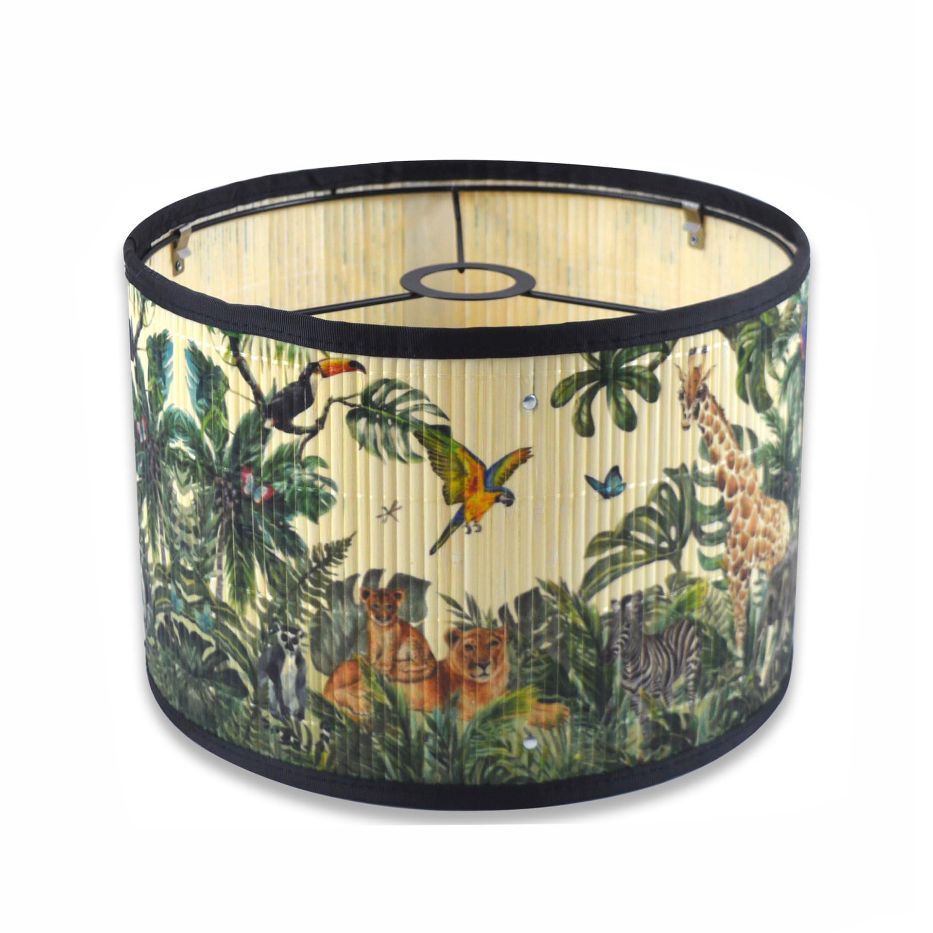 Morbuy Bamboo Lamp Shade for Table Lamp, Forest Deer Print Round Drum Light Shades, Bedside Wall Pendant Table Floor Lampshade for Living Rooms, Bedroom, Reading Room, Hallways (Animals)