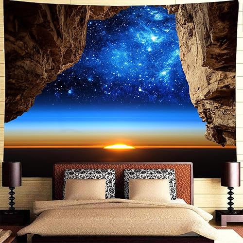 Miniatura 4 de FENDROM Cave Ocean Sunrise Paisaje Estrellado Tapiz Rústico Arte De Pared Paisaje Mágico Cielo Azul Fantasía Galaxia Naturaleza Salvaje Colgante De