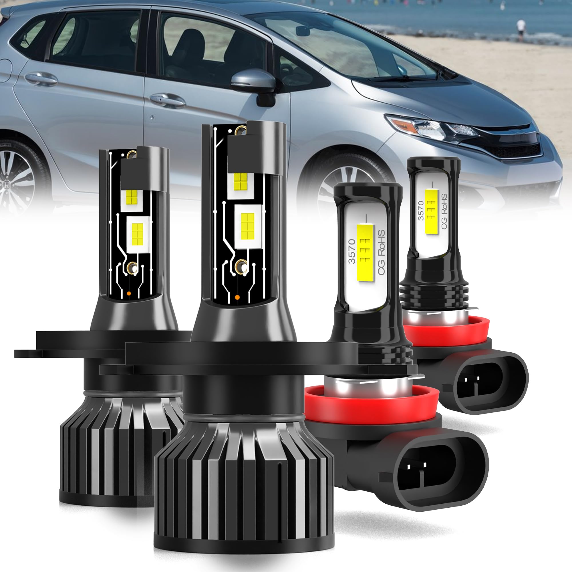 Photo 1 of AYGZRUB For 2009-2019 Honda Fit light Bulbs, 9003 High Low Beam H11 Fog Light Combo, 4PCS