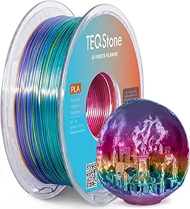 Silk PLA Filament 1.75mm Rainbow 1KG, Shiny High Gloss Finish, Color Changes Per 10-13m, Perfectly Wound, Accuracy +/-0.02mm Multicolor 3D Printer Filament Vacuum Packaging