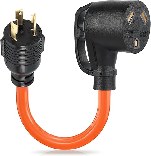 Adaptador de generador RV de 30 amperios, 14 pulgadas, 3 clavijas, L5-30P, bloqueo giratorio, enchufe macho a hembra TT-30R, cable adaptador de