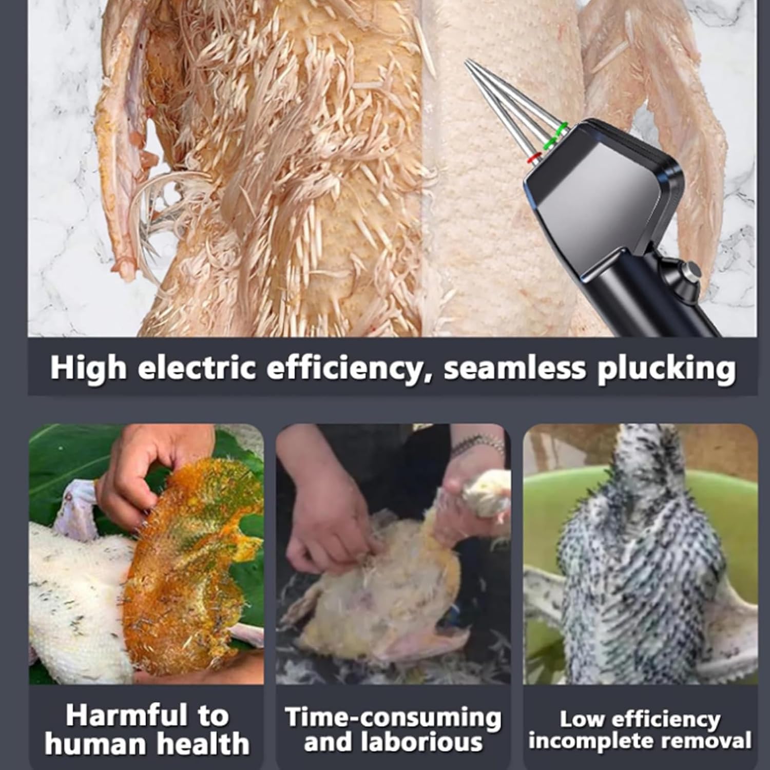 Máquina desplumadora eléctrica de plumas de pollo con cono de acero inoxidable, ajuste automático de tensión, ideal para aves de corral, patos, gansos y pavos