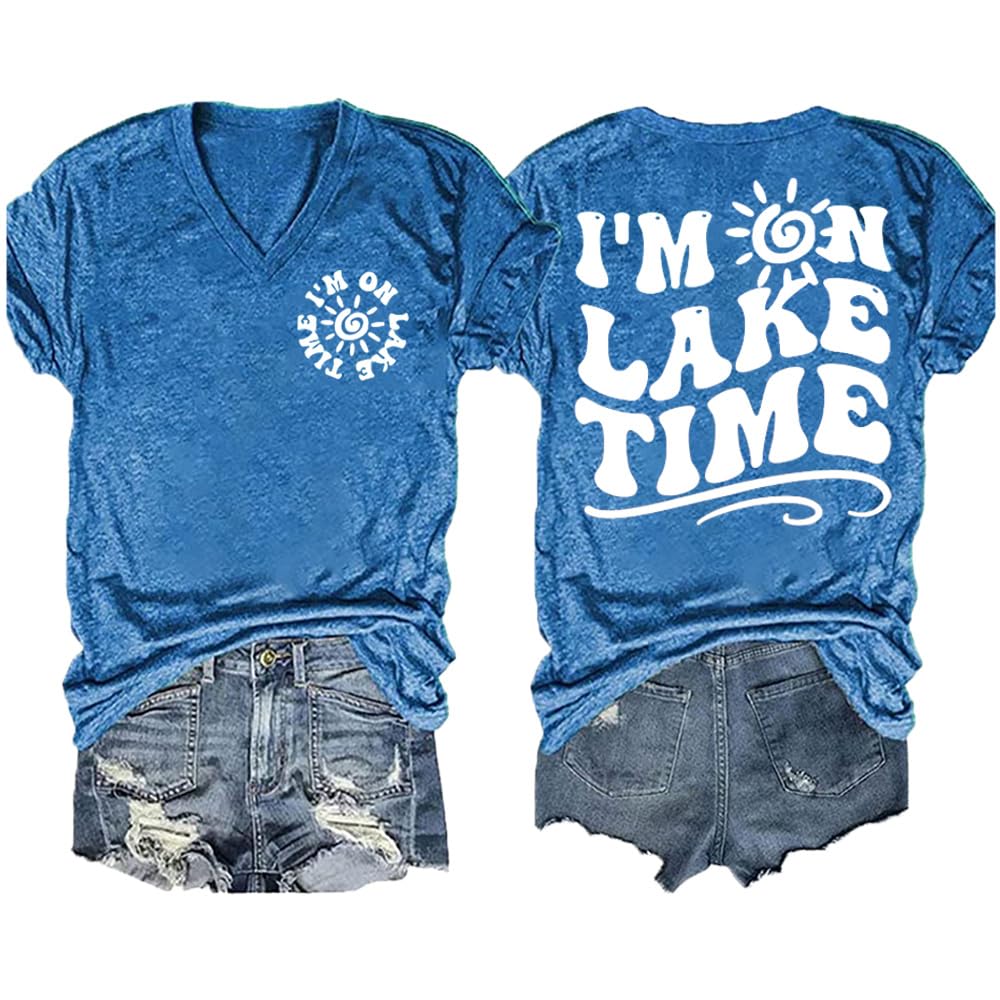 Generic Im on Lake Time T Shirt Lake Life Shirts Women Funny Lake Quotes Shirt Summer, Large