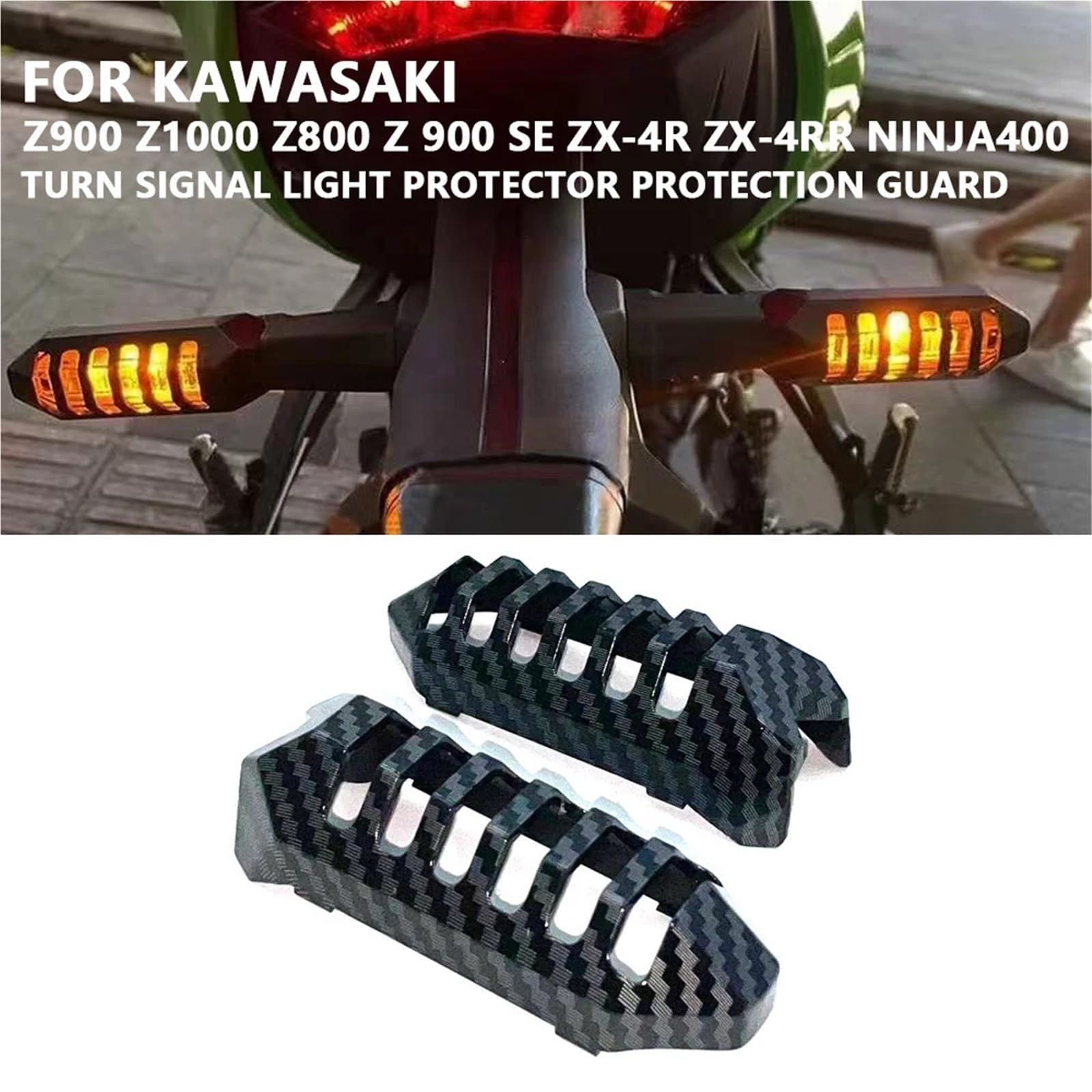 Osłona Reflektora Motocyklowego Pasuje do Kawasaki Z900 Z1000 Z800 SE ZX-4R ZX-4RR Ninja400 Osłona kierunkowskazu Osłona ochronna Osłona Lampy(Glossy Carbon Look)