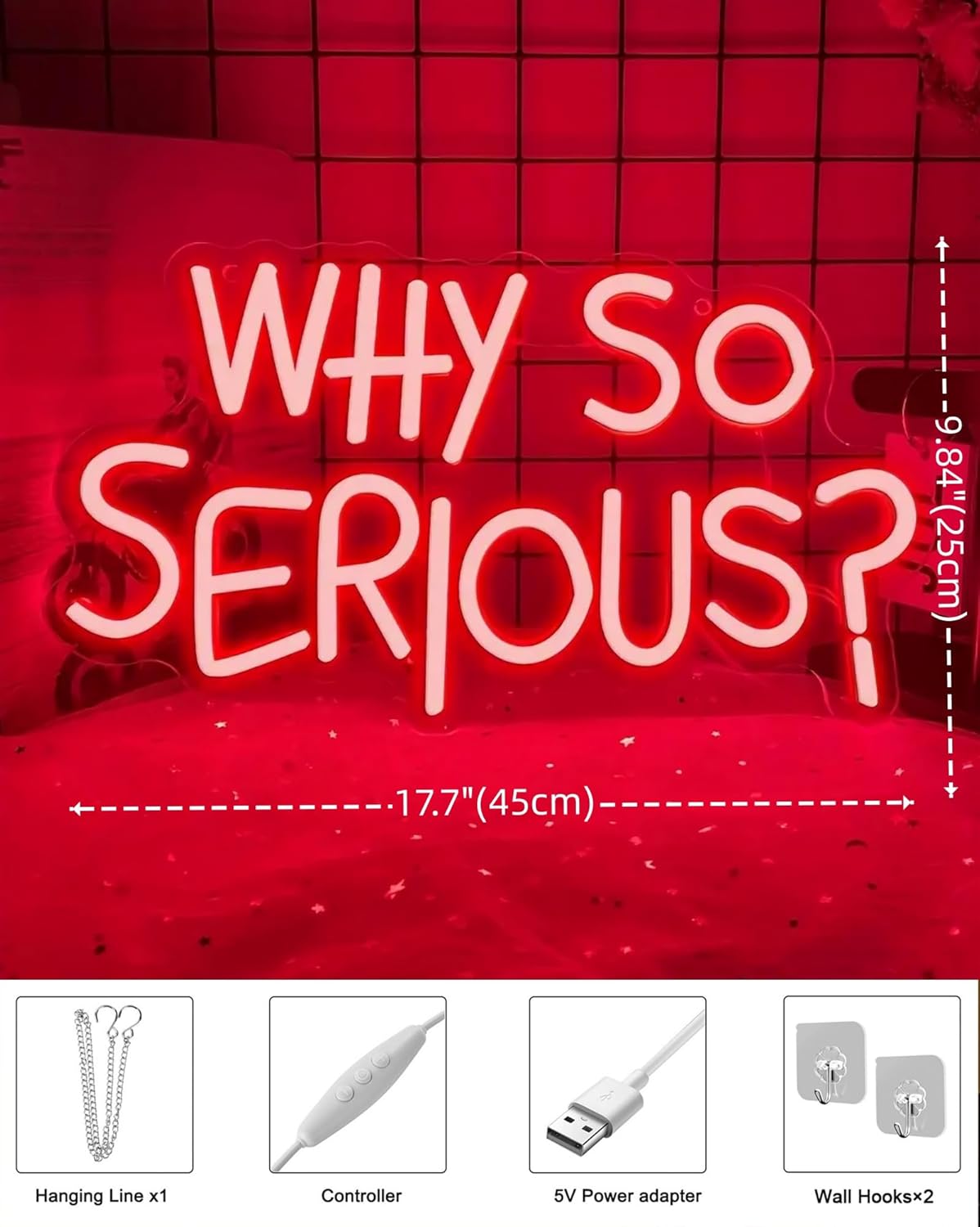 Vibrant 'Why So Serious?' Joker Neon Sign - USB Powered, Wall-Mounted, Energy-Efficient LED Light for Bedroom, Living Room, Man Cave, Bar, Game Room, and Club Decor, Birthday Party