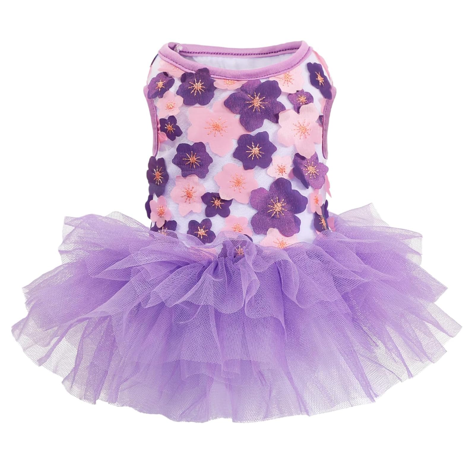 Flower Lace Dog Dresses for Small Cats Dogs Girls - Summer Princess Dress Multi-Layer Tutu Skirt Birthday Party Wedding Dress Soft Breathable Pet Dog Cat Chihuahua Yorkie Apparel (Purple, XS)