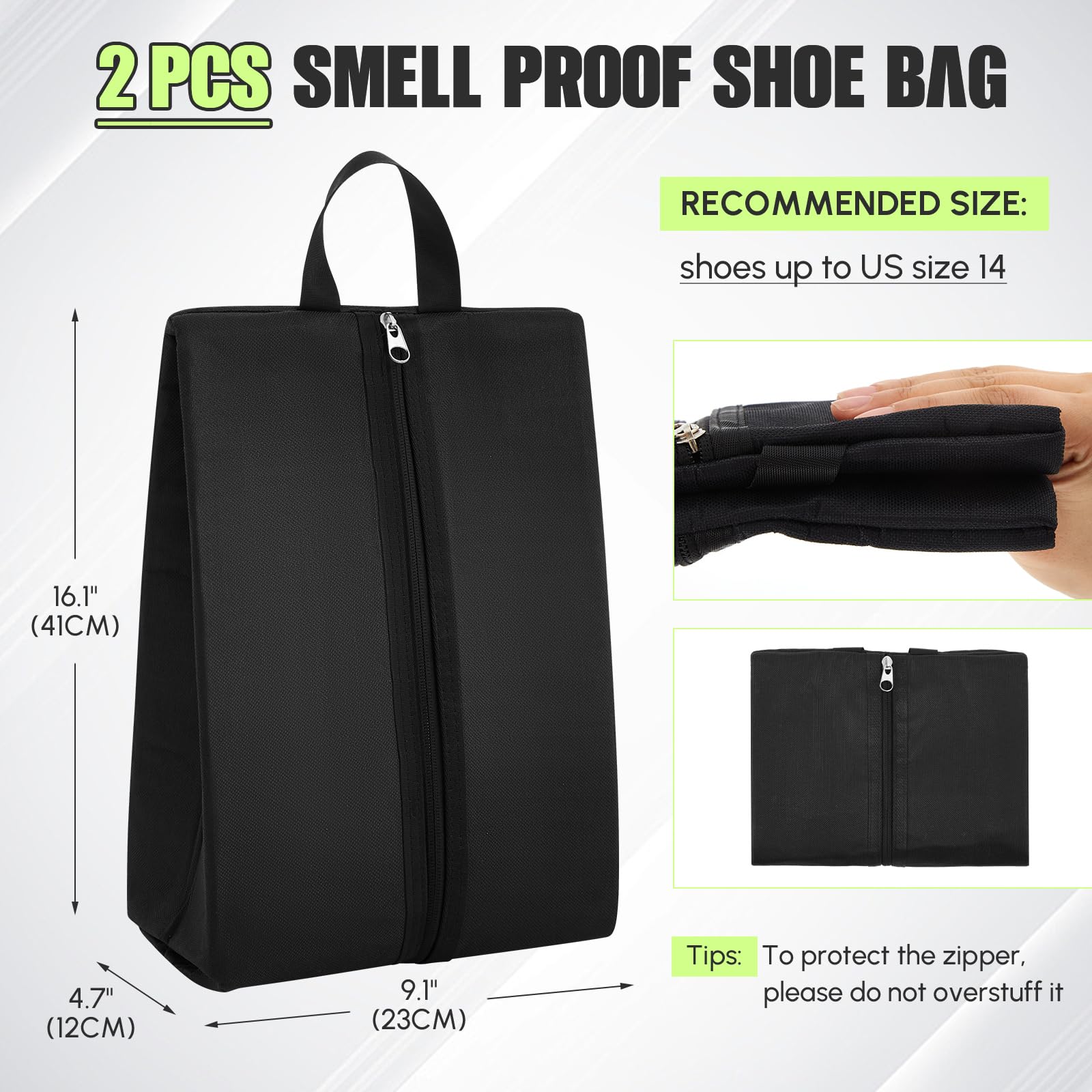 Vincreem 2 Pack Smell Proof Shoe Cleat Bag for Travel Water-resistant Odor Absorbing Lightweight Golf Soccer Shoe Storage Organizer Shoe Pouch with Zipper Dust-proof for Gym Sports Travel Work
