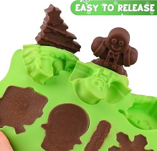 Miniatura 4 de Actvty Moldes de chocolate de Navidad, moldes de silicona para dulces de Navidad, 4 paquetes de 14 moldes para hornear con temática navideña para