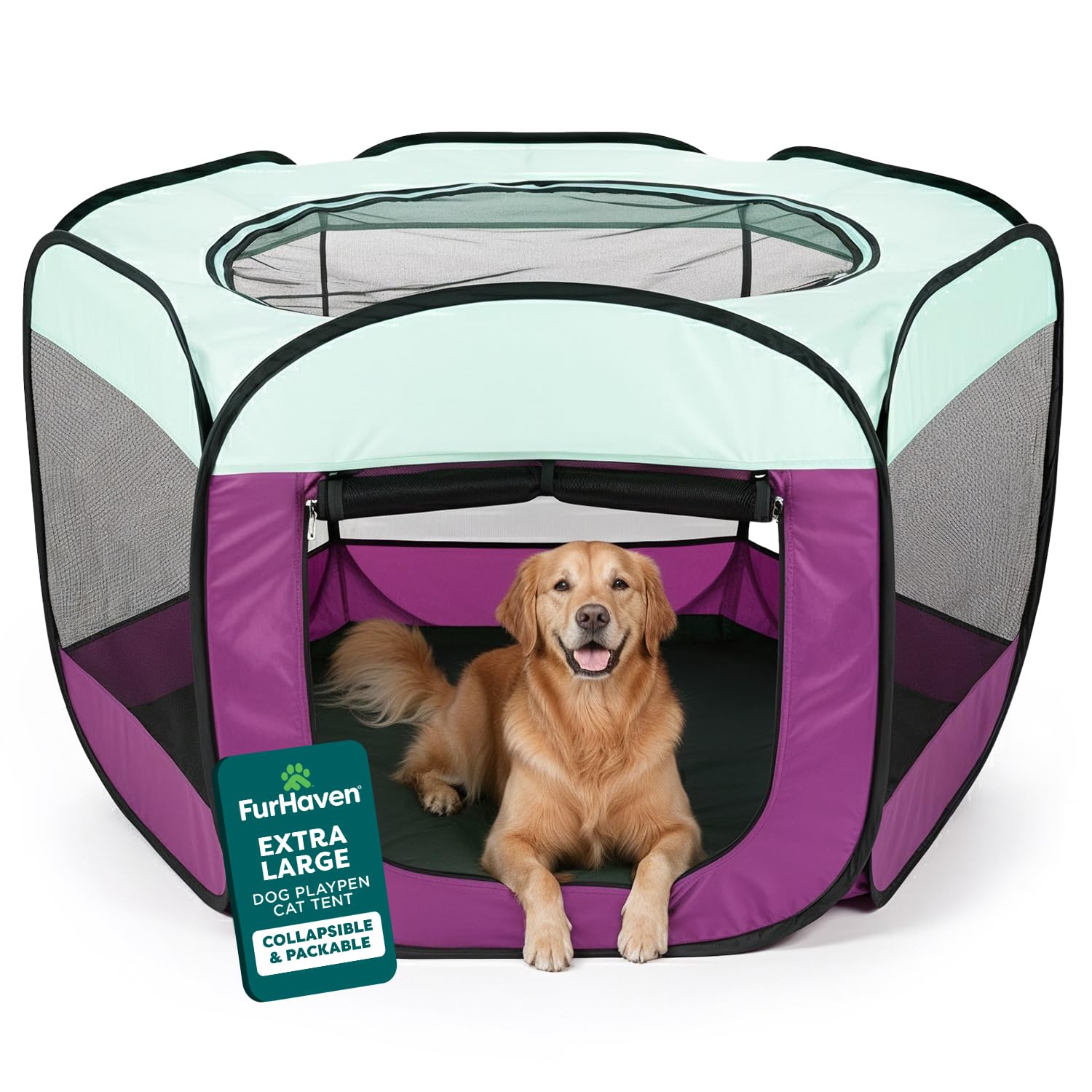 Furhaven Portable Dog Playpen Cat Tent, Pet Playground,Kennel Foldable Indoor Outdoor Zippered Puppy Crate - Purple, Extra Large
