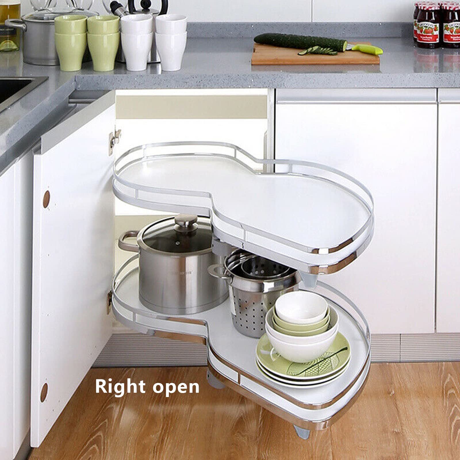 Organizer ad angolo cieco estraibile, sistema di scaffali a 2 ripiani per armadio angolare da 50,8 cm, massimizza lo spazio di archiviazione e l'accessibilità in cucina
