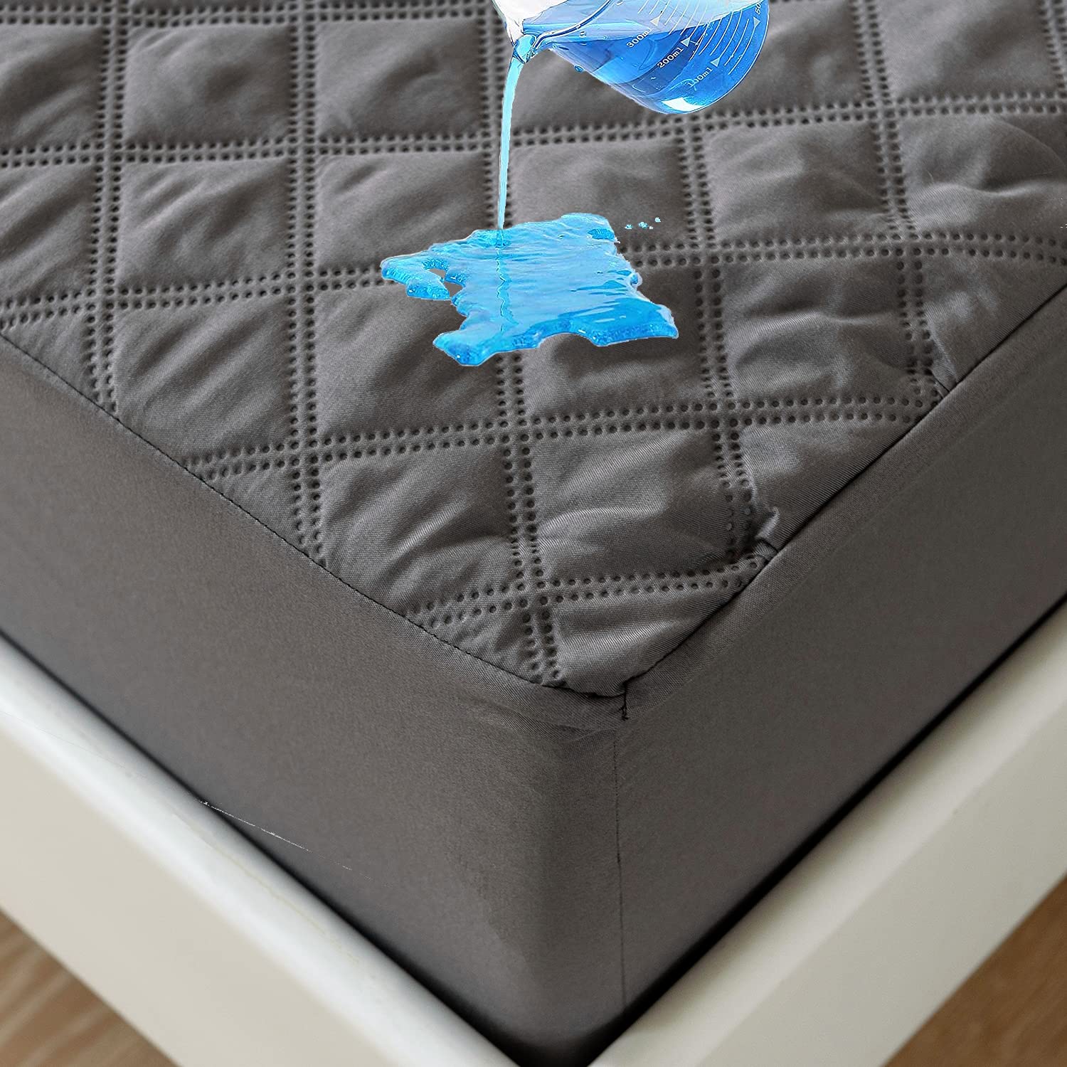 Twin Mattress Protector Waterproof - Soft Breathable & Noiseless Quilted Fitted Mattress Pad - Waterproof Mattress Cover with Deep Pocket up to 14" Depth, Grey