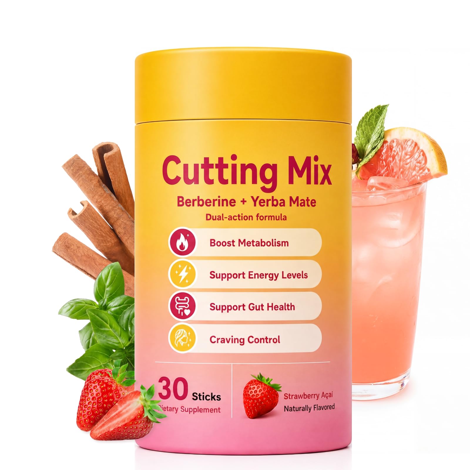 Cutting Drink Mix – Craving & Metabolism Support, Strawberry Açaí 30 Sticks