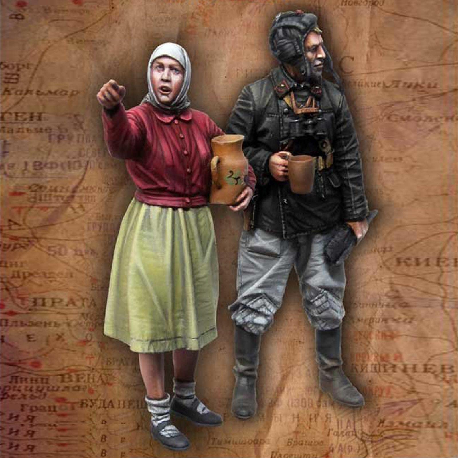 1/35 WWII Soviet Soldier and Civilian Resin Model Soldier Kit (2 Persons) / Unassembled and Unpainted Soldier Miniature Kit / Ja-7978 Goodmoel