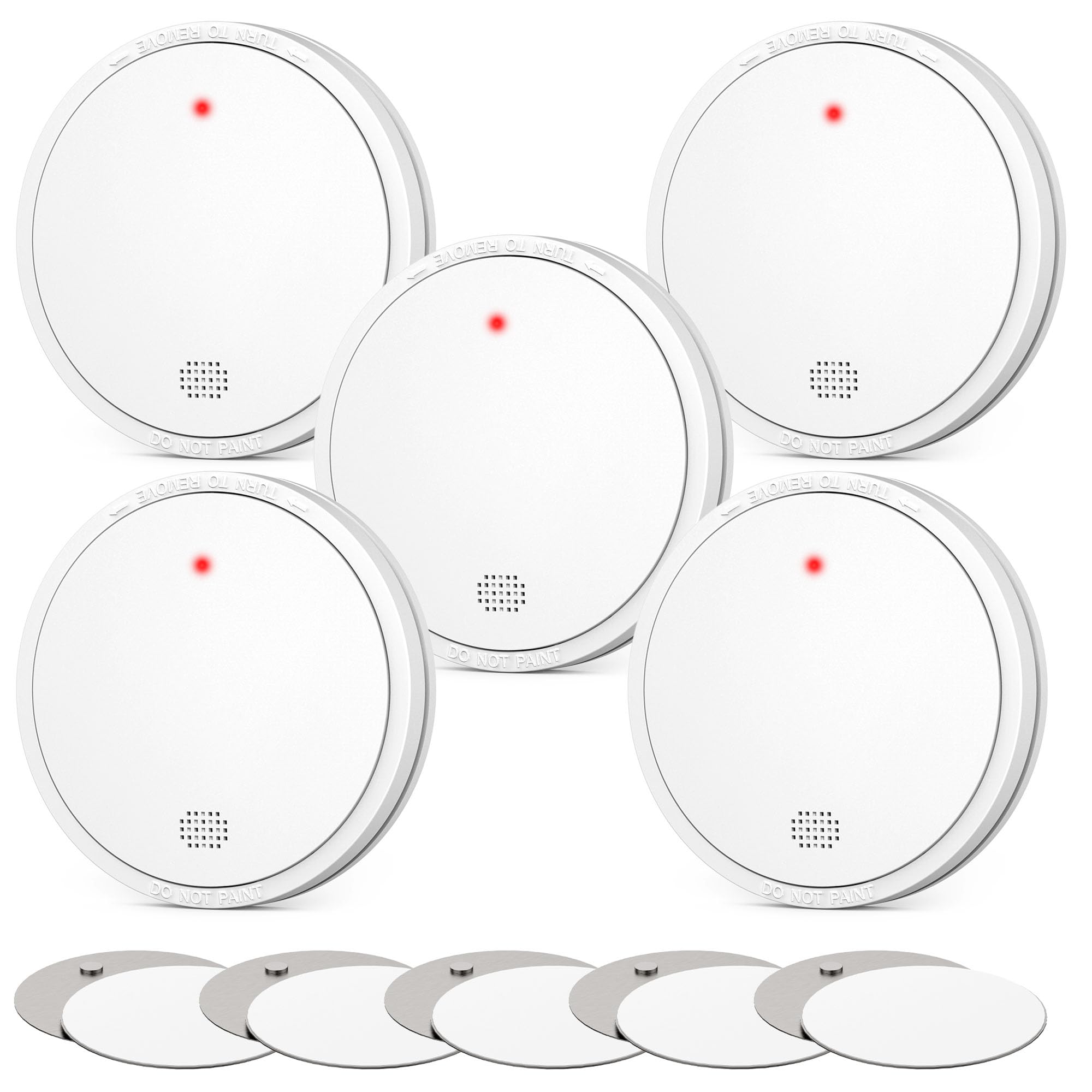 Smoke Alarms for Home, 10-Year Battery Fire Alarms Test/Silence Button Smoke Detector with LED Indicator Conforms to EN 14604 Standard,Fire Detector for Kitchen, Caravan, Office 5 Pack