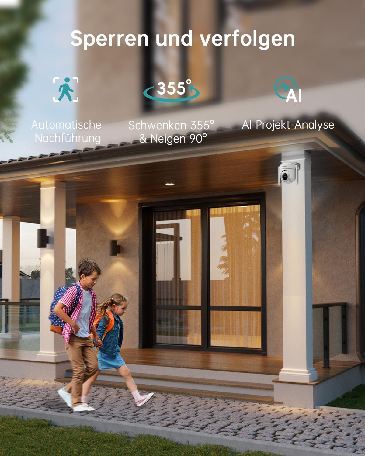 ZUMIMALL 2.5K Überwachungskamera Aussen, Auto-Tracking, 24/7 Aufnahme, 2PCS | 355°/90° PTZ, Kabelgebunden, 2.4/5G Dualband WLAN Kamera überwachung aussen, 5MP Farbnachtsicht, KI-Erkennung