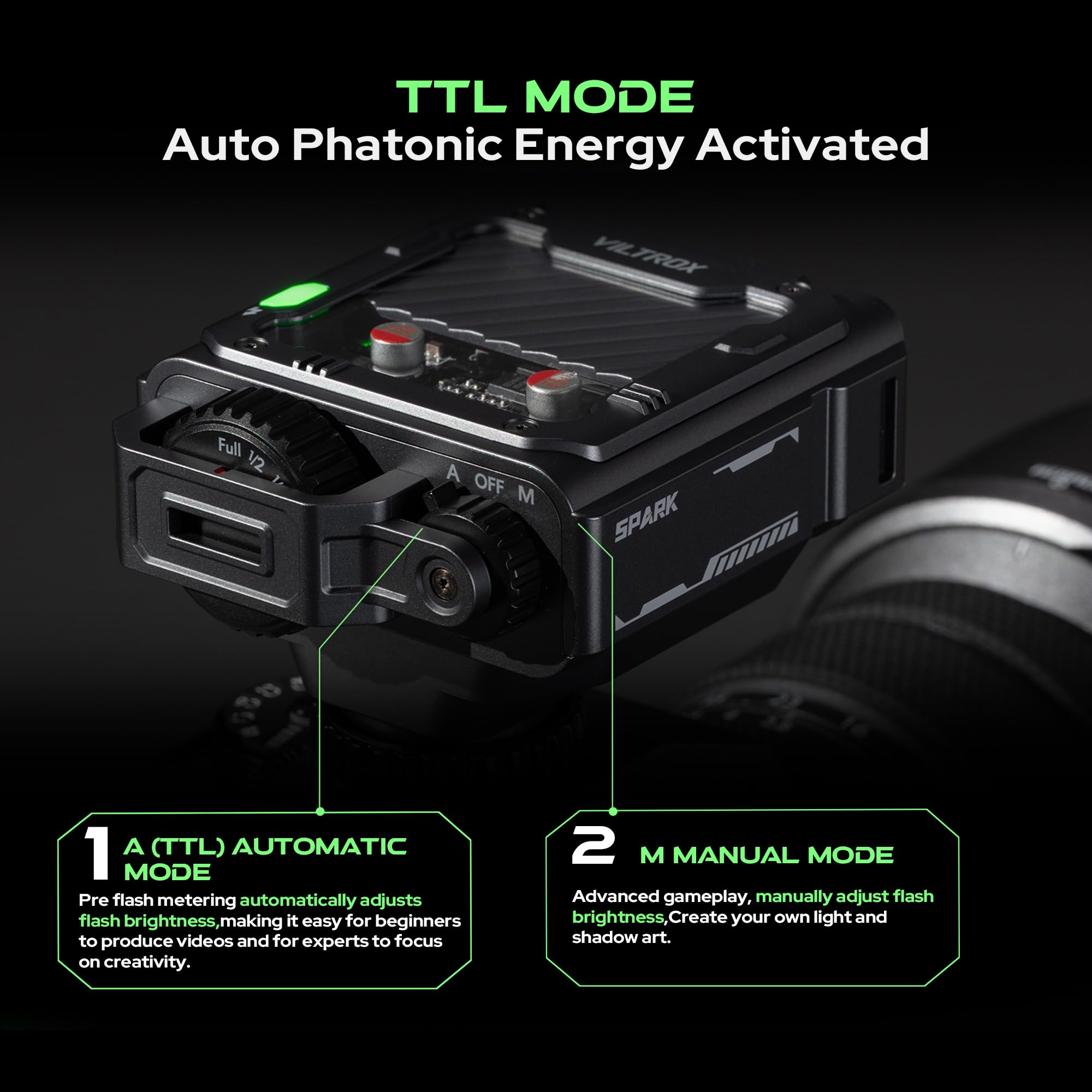VILTROX Spark Z3 TTL - Mini flash per fotocamera, 26 W, 7 livelli 1s, ricicla GN16, design Cyber Mech, colore grigio, per Nikon)